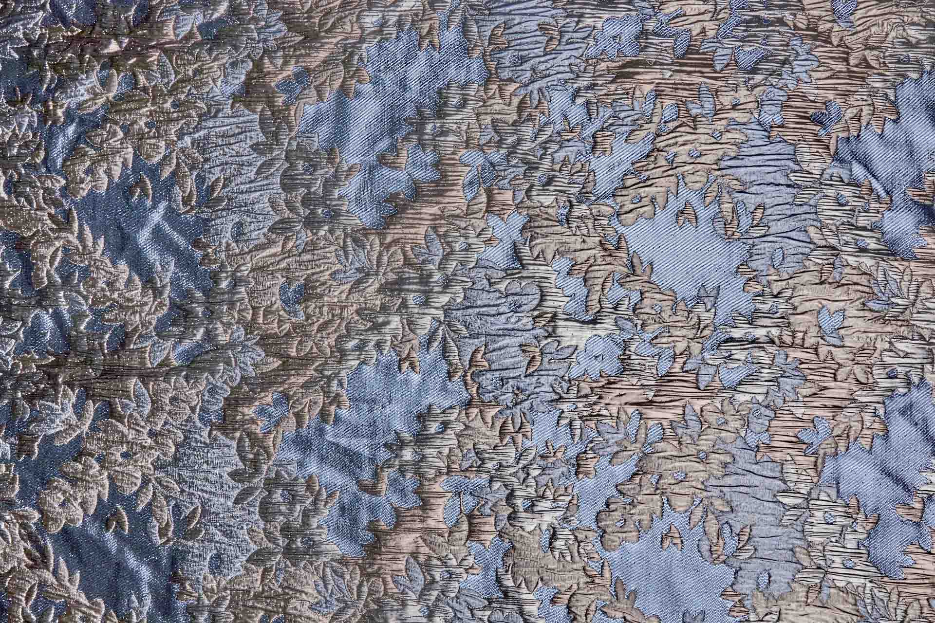 Large Floral Metallic French Cloque - Steel Blue, Grey, Copper & Pale Gold fabric, image 4 of 10