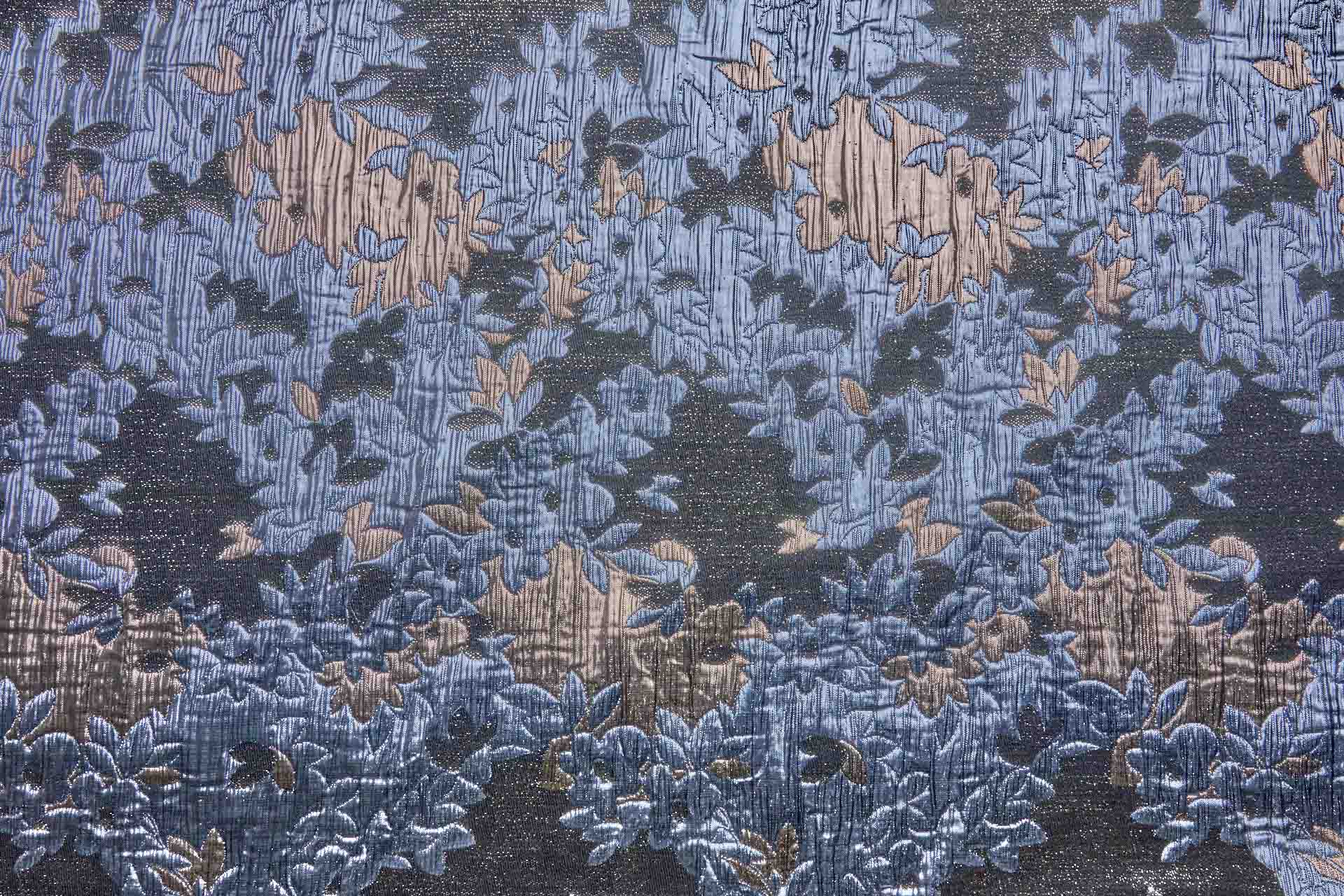 Large Floral Metallic French Cloque - Steel Blue, Grey, Copper & Pale Gold fabric, image 5 of 10