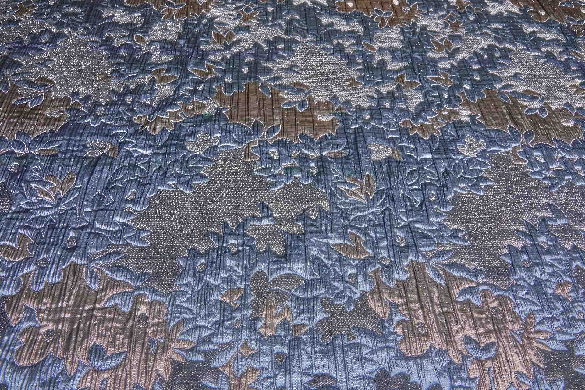 Large Floral Metallic French Cloque - Steel Blue, Grey, Copper & Pale Gold fabric, image 6 of 10