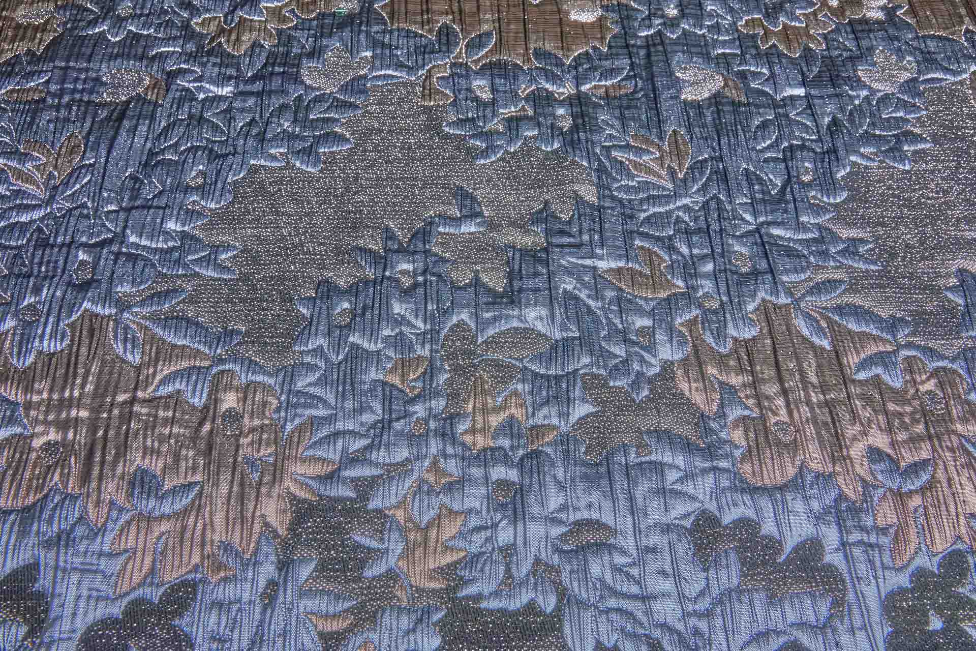 Large Floral Metallic French Cloque - Steel Blue, Grey, Copper & Pale Gold fabric, image 7 of 10