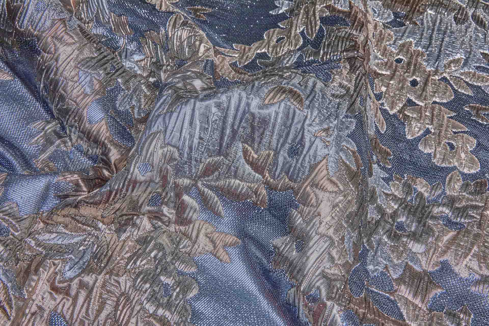 Large Floral Metallic French Cloque - Steel Blue, Grey, Copper & Pale Gold fabric, image 8 of 10
