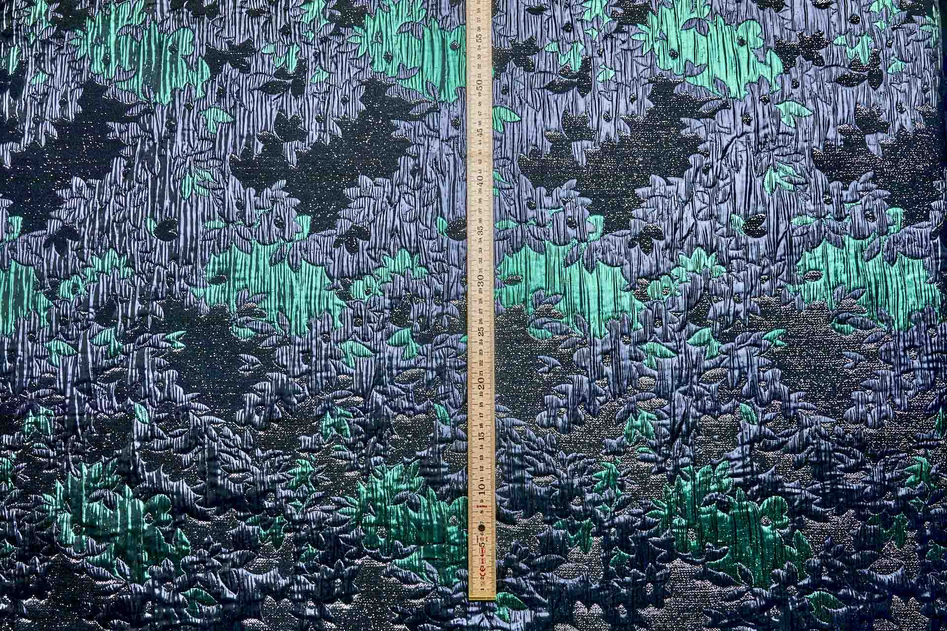Large Floral Metallic French Cloque - Emerald Green, Silver, Navy & Gunmetal fabric, image 6 of 11