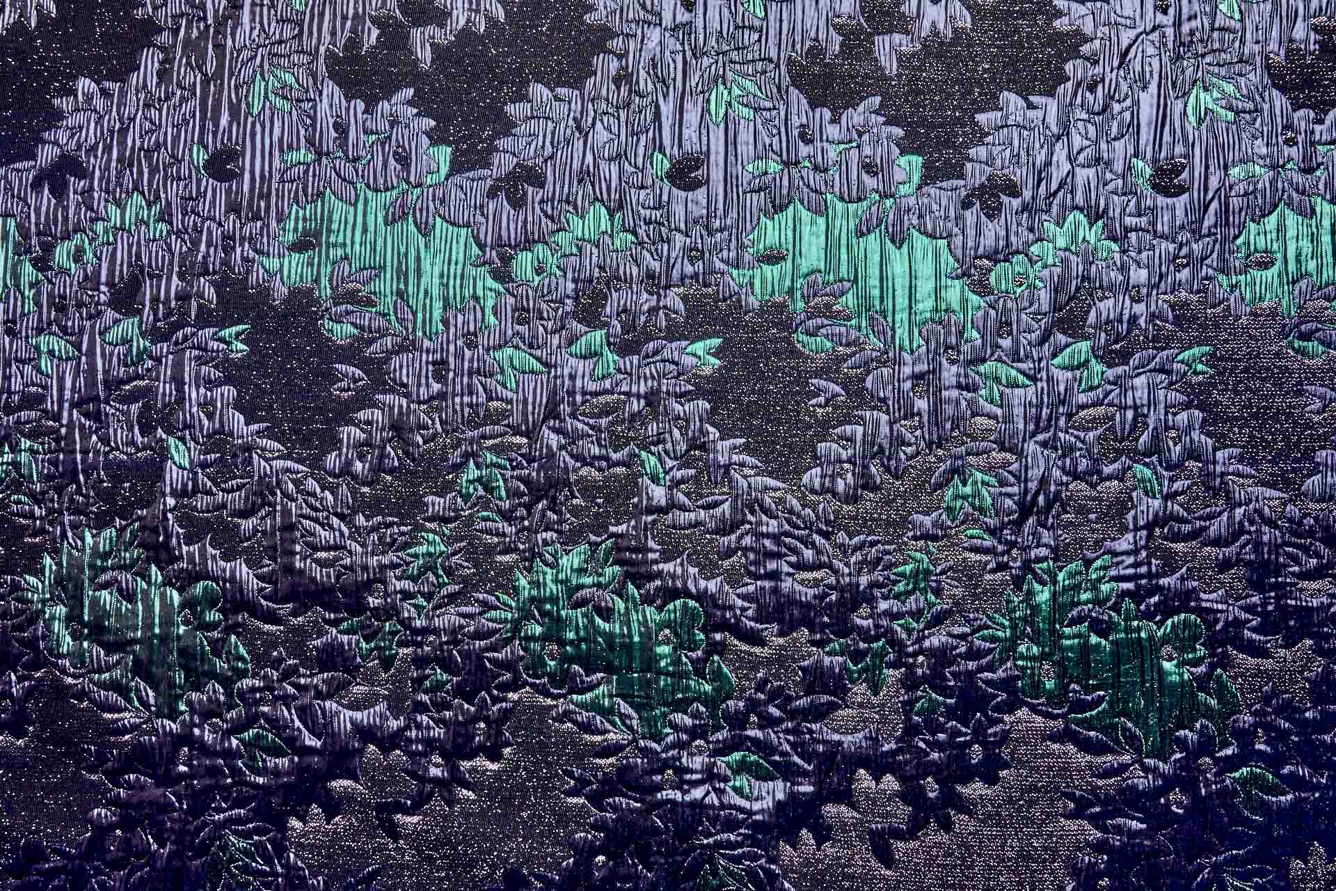 Large Floral Metallic French Cloque - Emerald Green, Silver, Navy & Gunmetal fabric, image 7 of 11