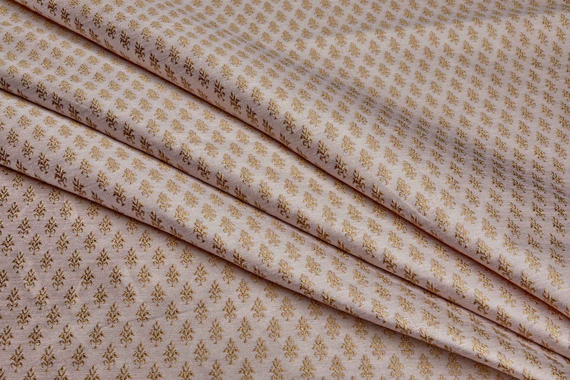 BACK IN STOCK - "Palm Tree" Banaras Brocade - Pale Pink & Antique Gold fabric
