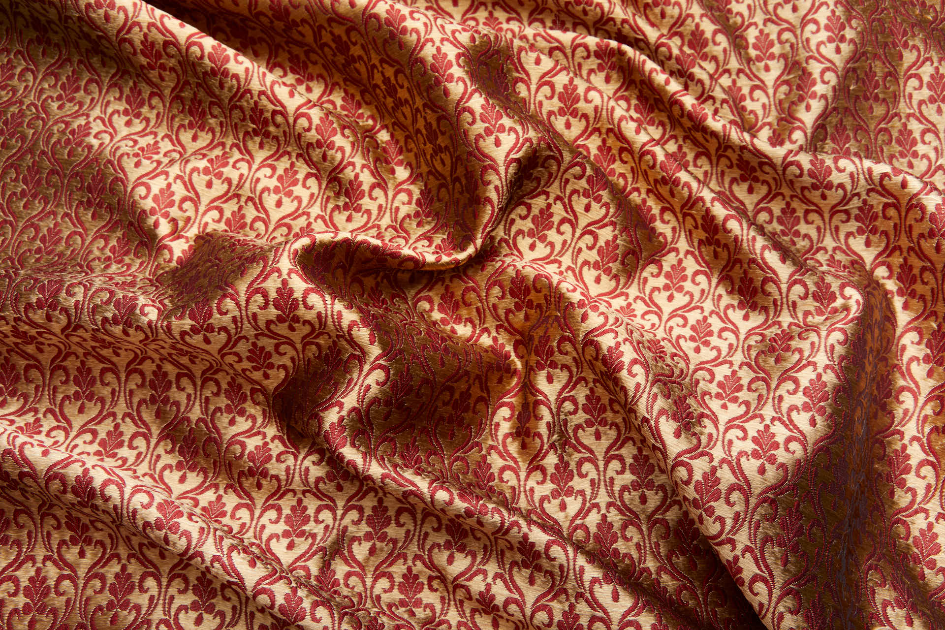Deep Red and Gold Ornamental Brocade fabric, image 7 of 12