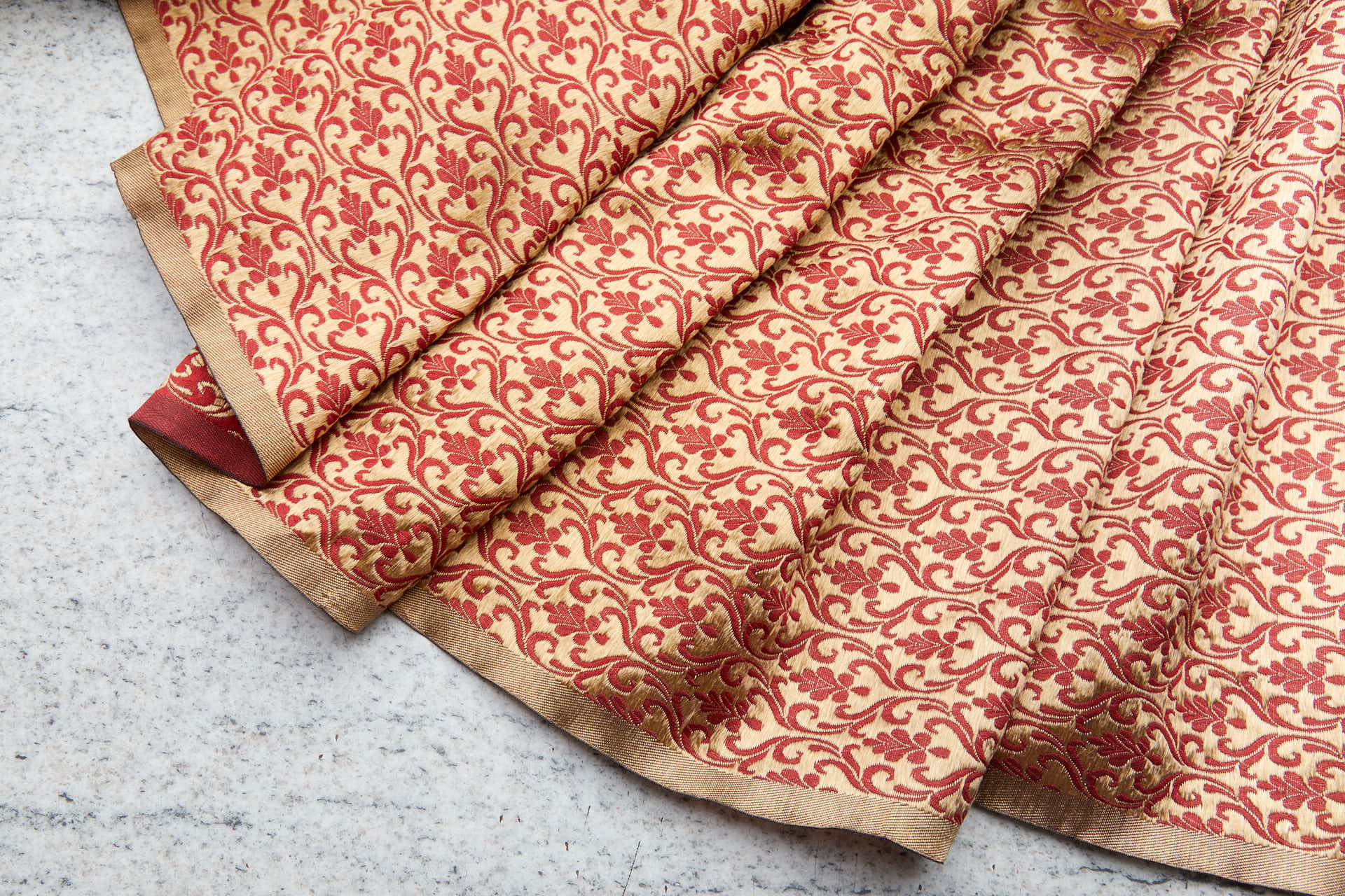 Deep Red and Gold Ornamental Brocade fabric, image 5 of 12
