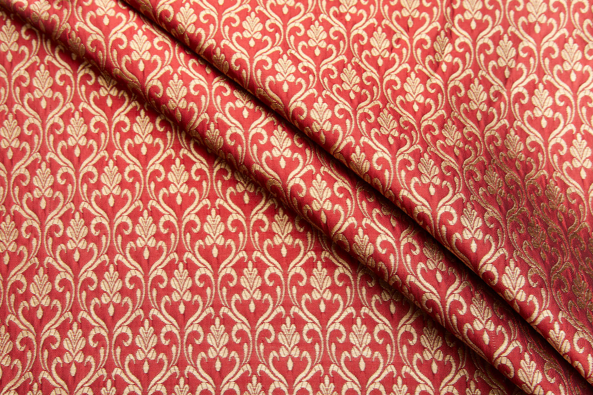 Deep Red and Gold Ornamental Brocade fabric, image 3 of 12