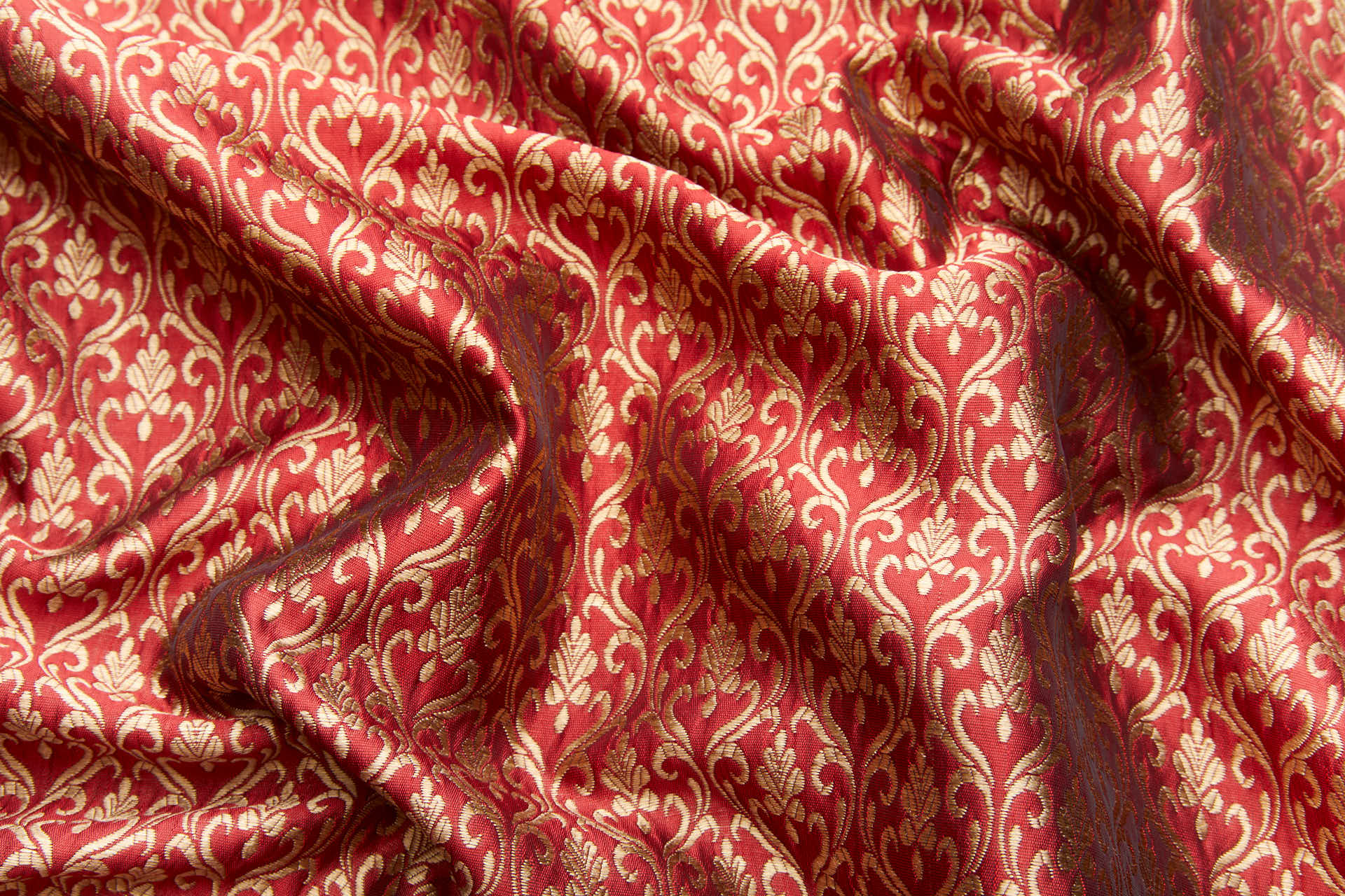 Deep Red and Gold Ornamental Brocade fabric, image 6 of 12