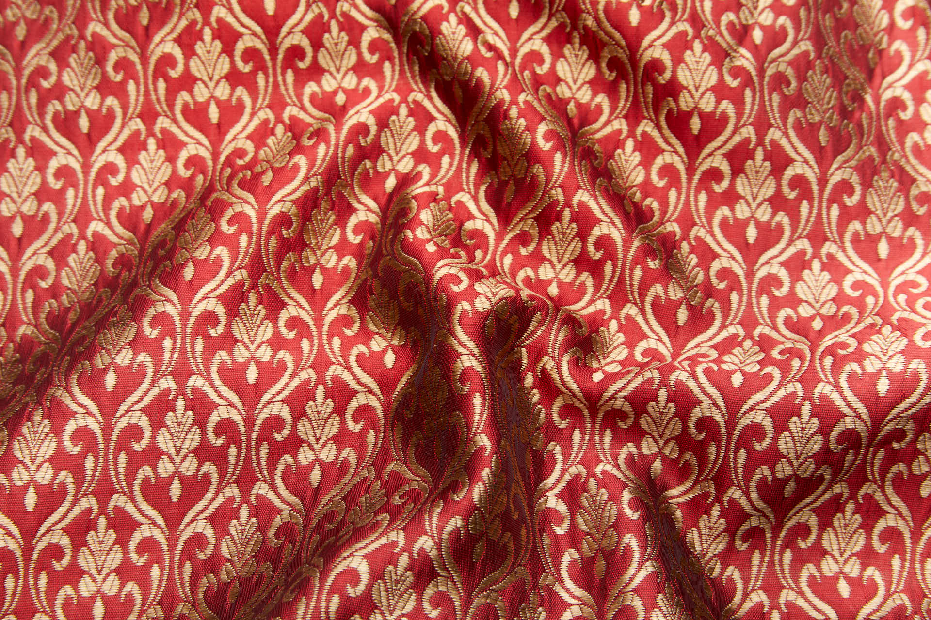 Deep Red and Gold Ornamental Brocade fabric, image 2 of 12