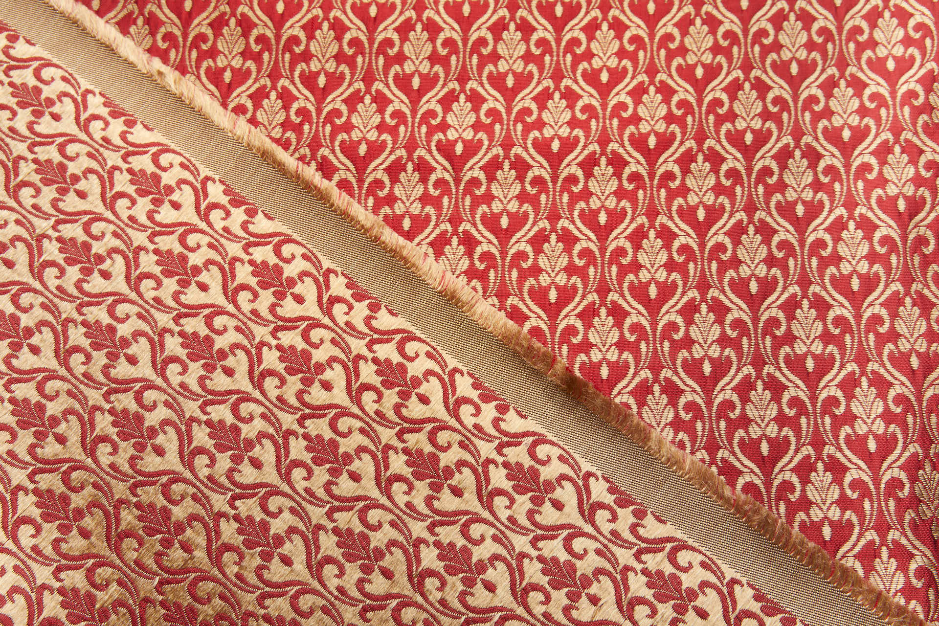 Deep Red and Gold Ornamental Brocade fabric