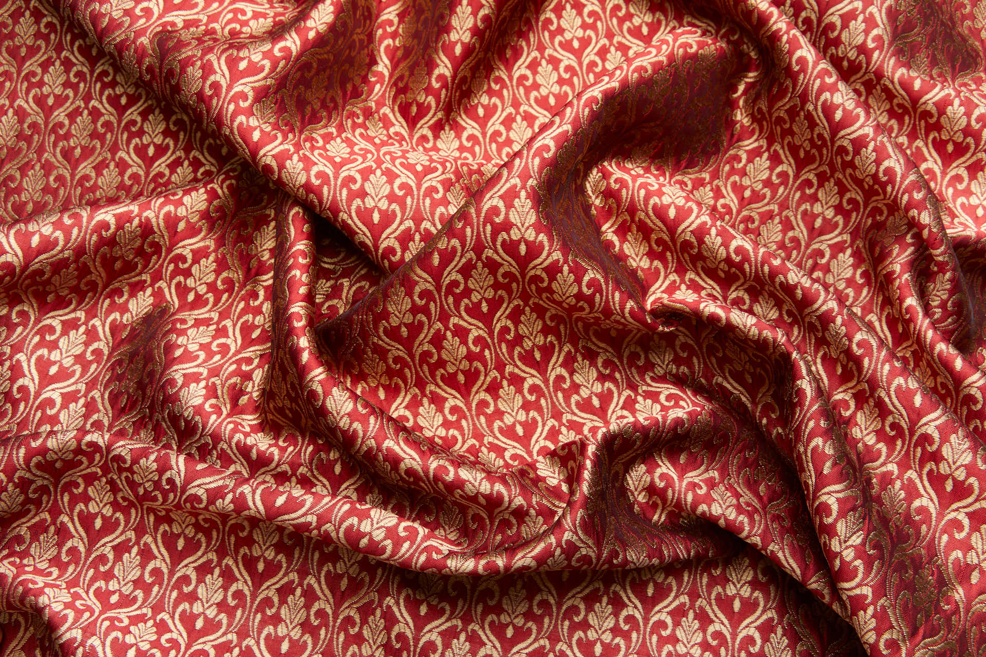 Deep Red and Gold Ornamental Brocade fabric, image 9 of 12