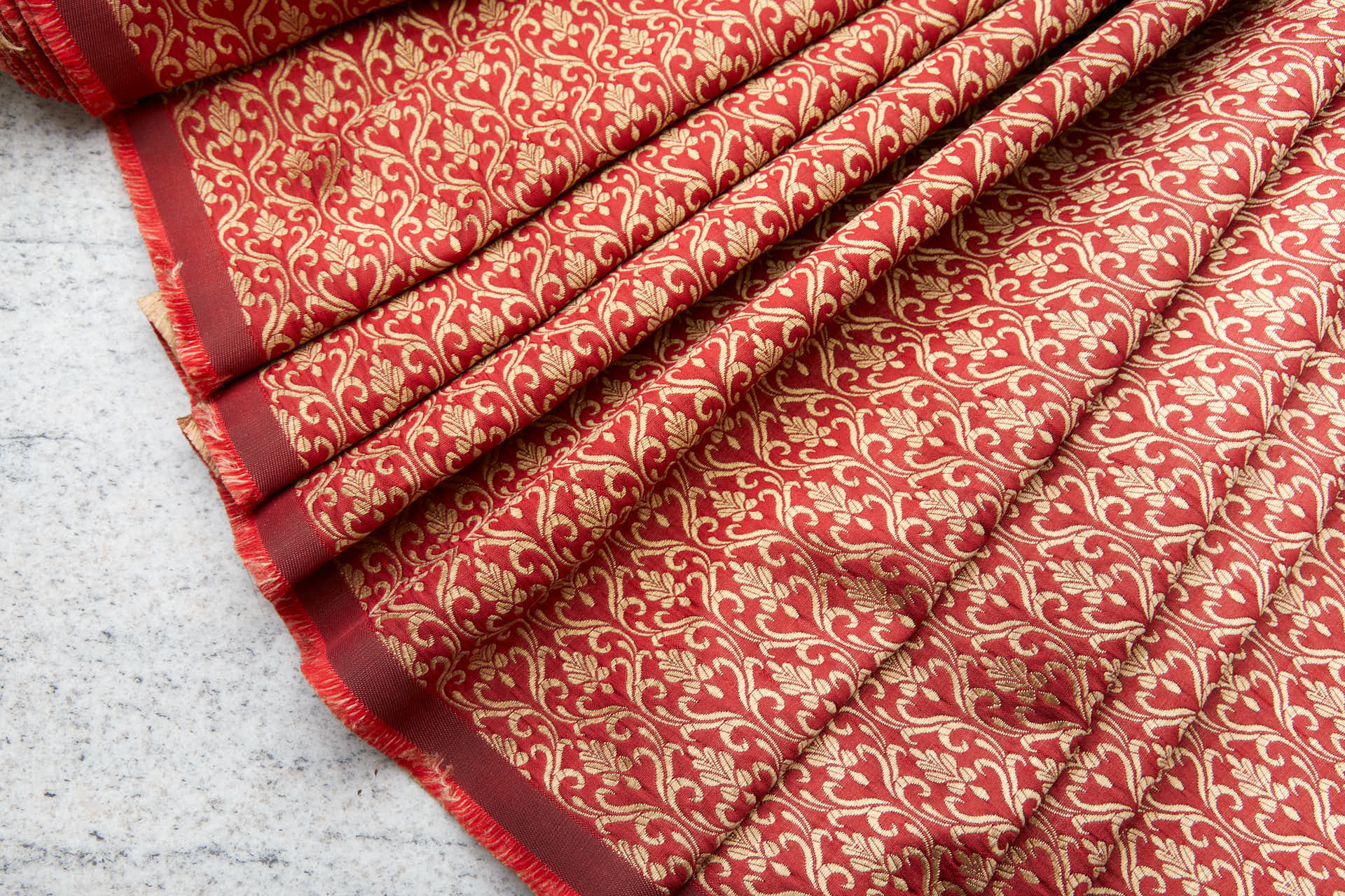 Deep Red and Gold Ornamental Brocade fabric, image 4 of 12