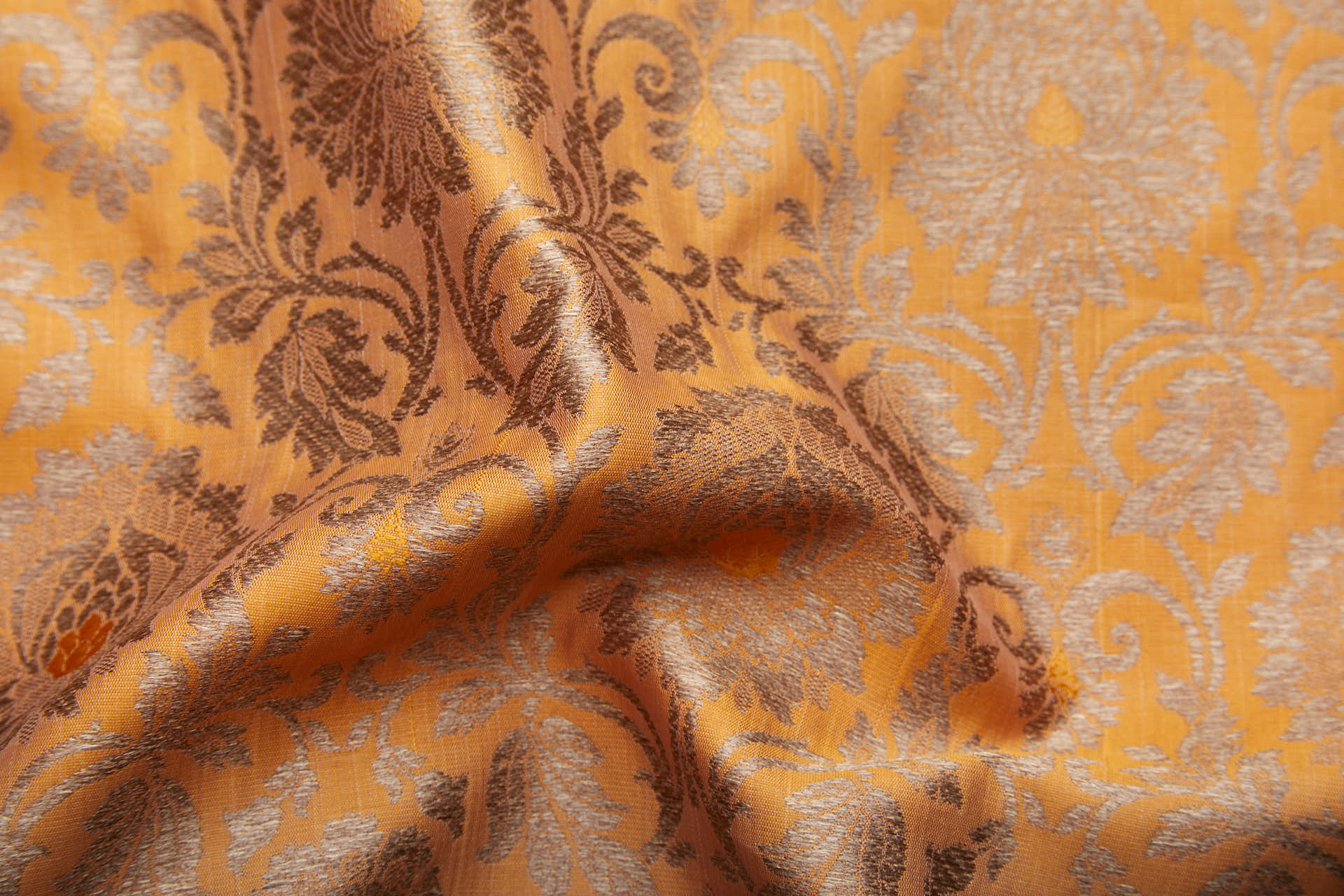 Banaras Brocade - Orange and Golden Sand fabric, image 2 of 8