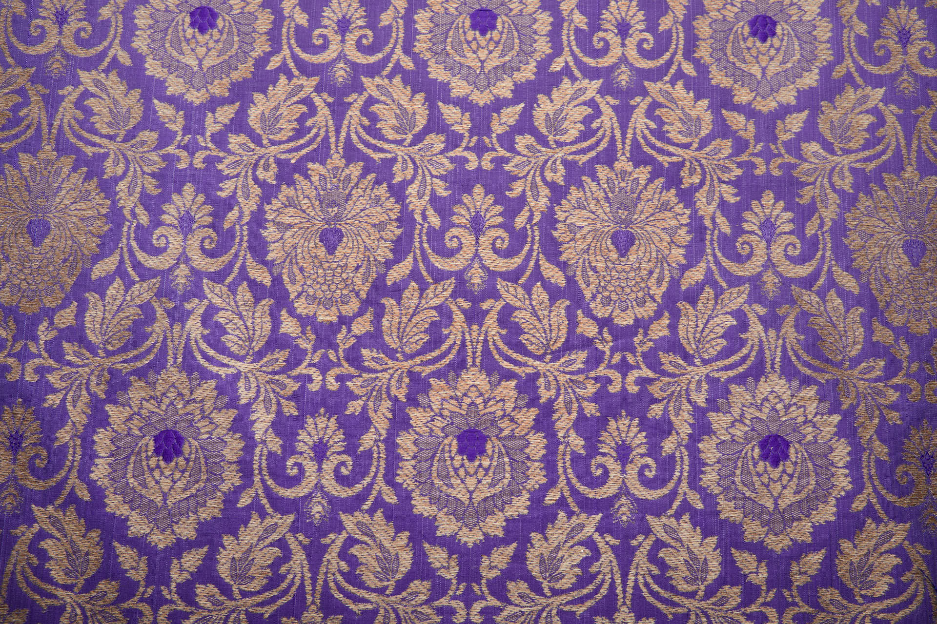 Banaras Brocade - Purple and Golden Sand fabric