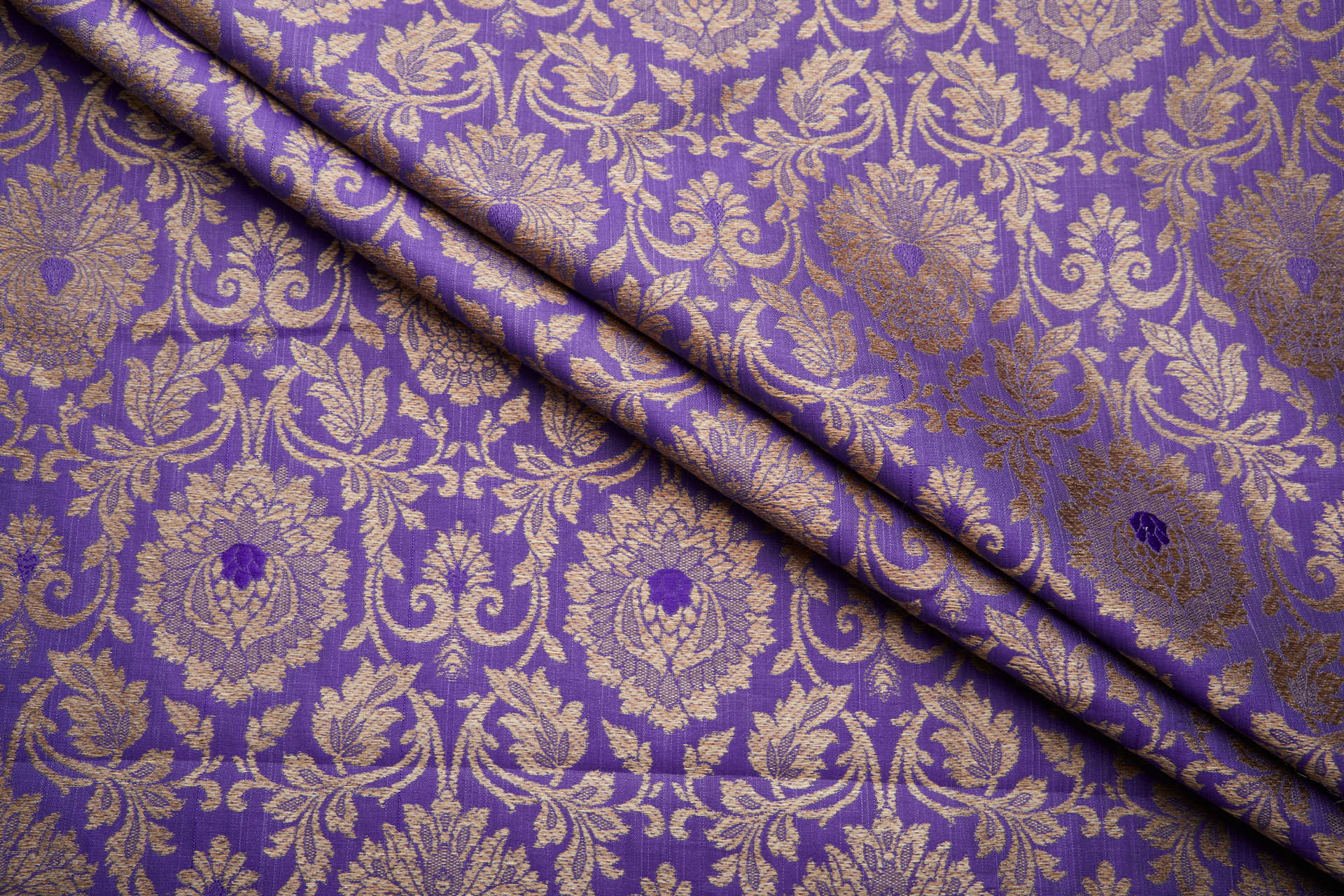 Banaras Brocade - Purple and Golden Sand fabric, image 3 of 8