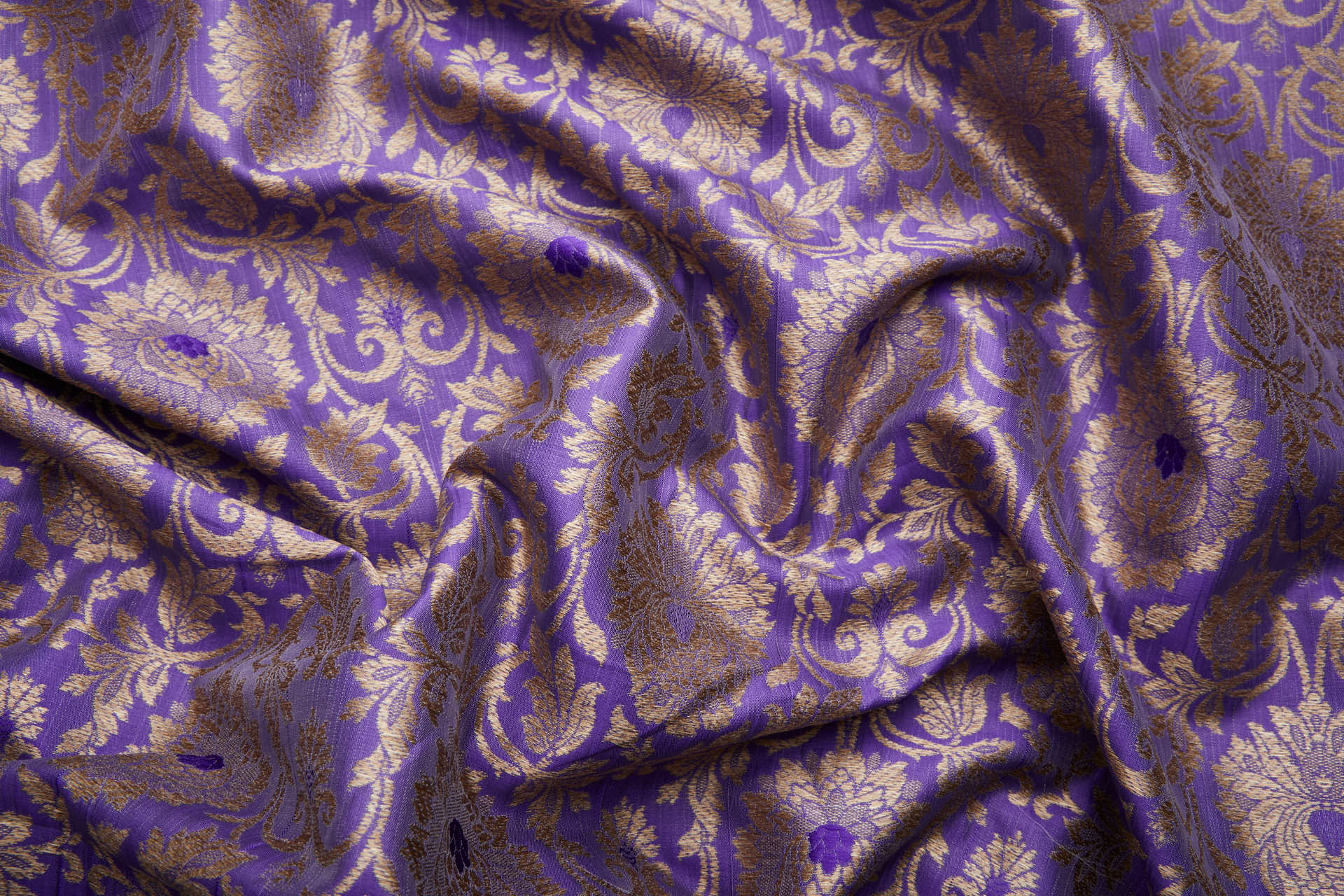 Banaras Brocade - Purple and Golden Sand fabric, image 5 of 8