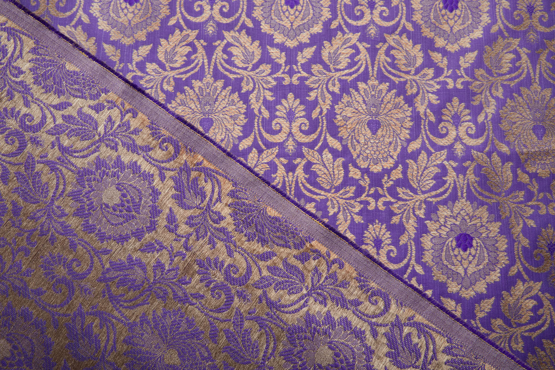 Banaras Brocade - Purple and Golden Sand fabric, image 4 of 8