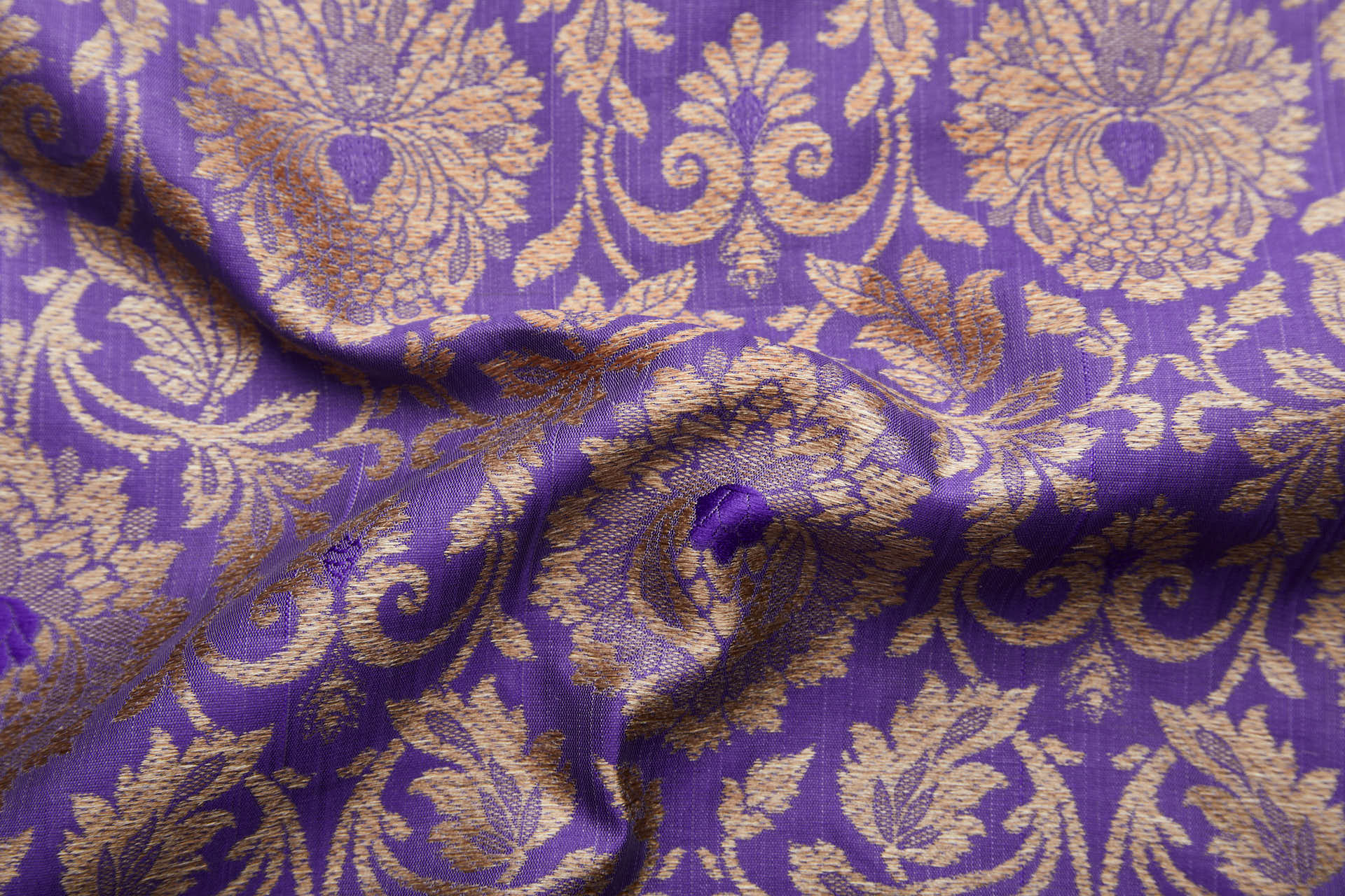 Banaras Brocade - Purple and Golden Sand fabric, image 2 of 8