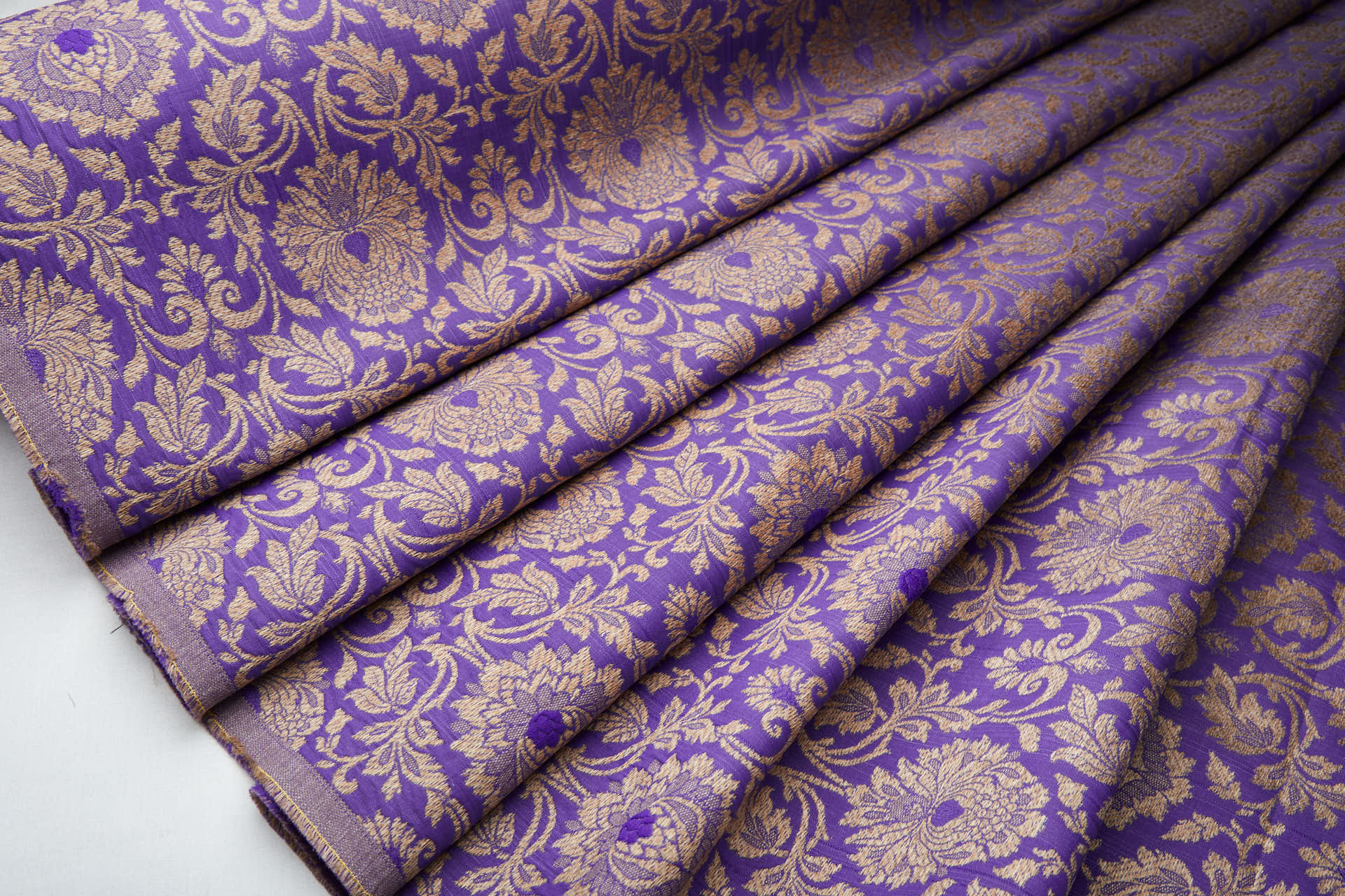 Banaras Brocade - Purple and Golden Sand fabric, image 6 of 8