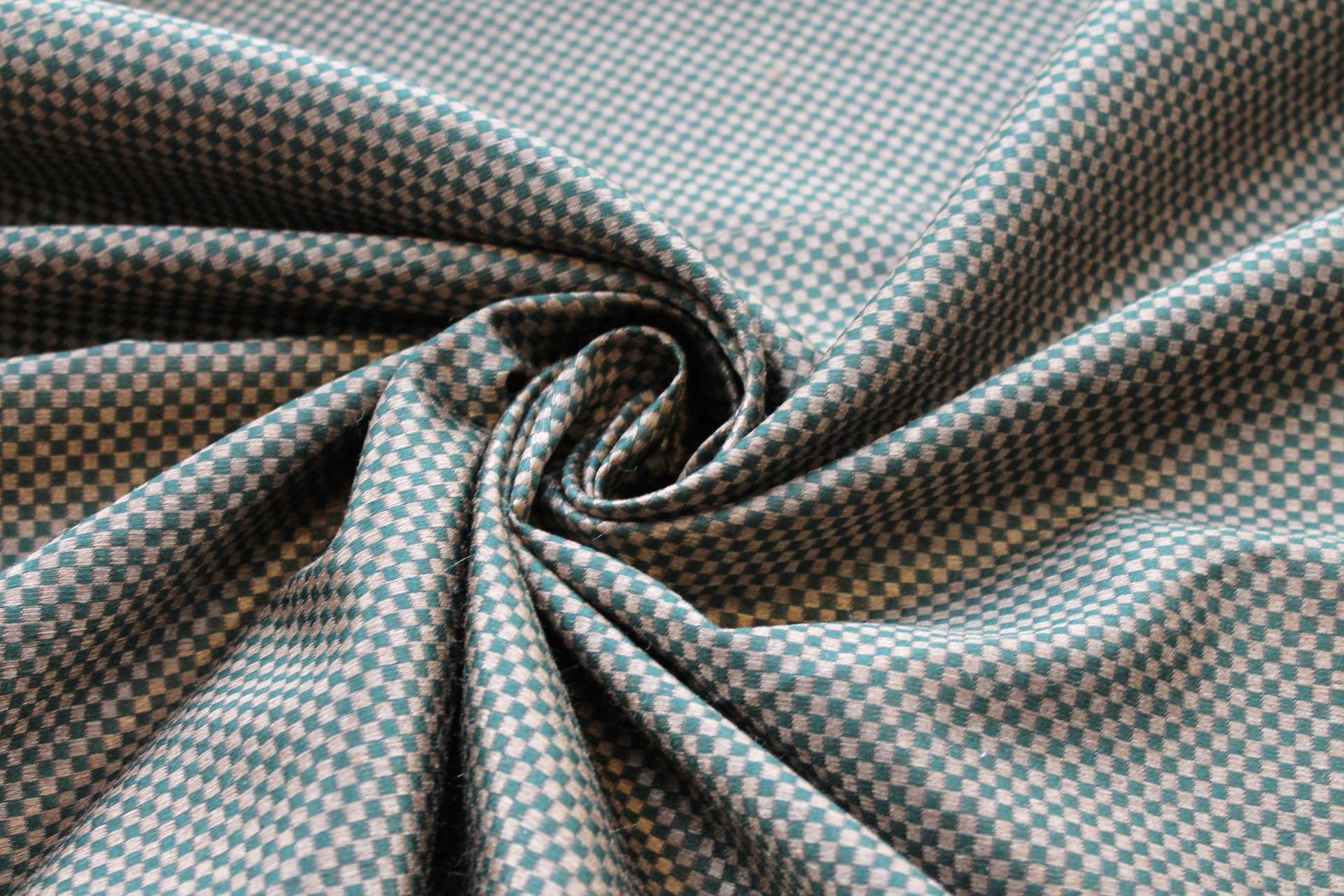 Forest Green and Gold Small Check Brocade fabric, image 3 of 5