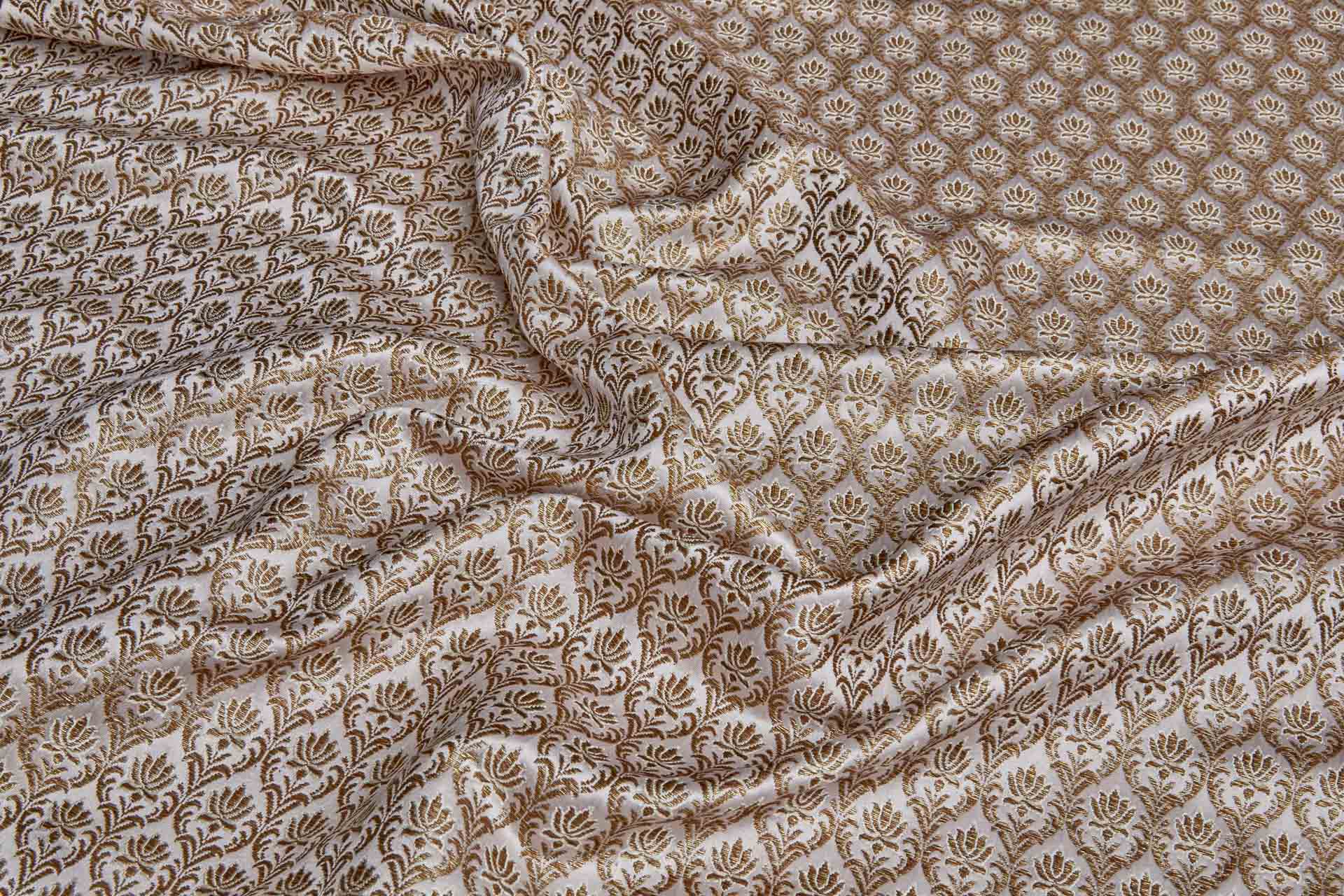 "Lotus Flower" Banaras Brocade - Pale Pink & Metallic Gold fabric