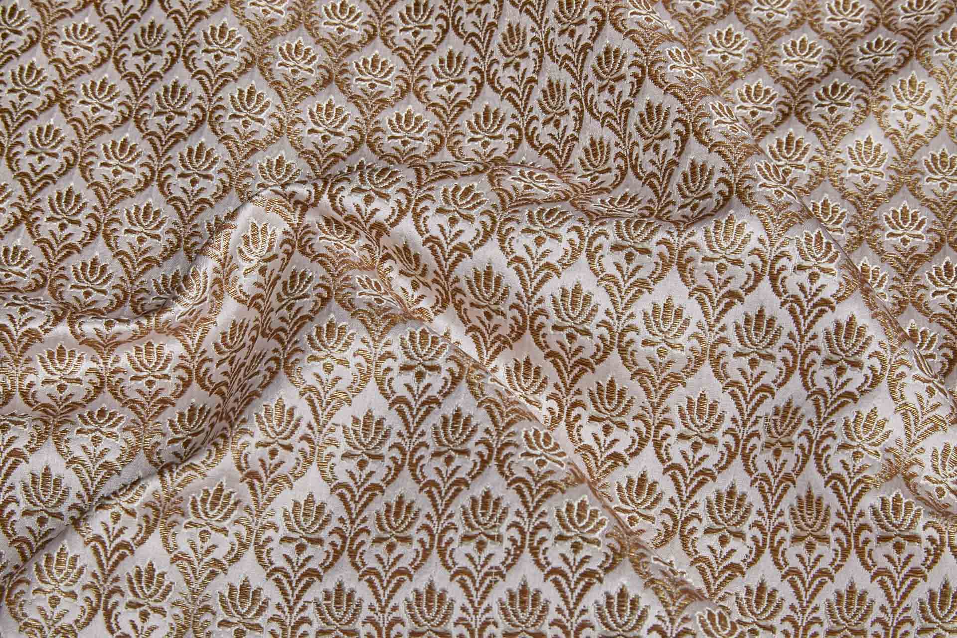 "Lotus Flower" Banaras Brocade - Pale Pink & Metallic Gold fabric, image 4 of 6
