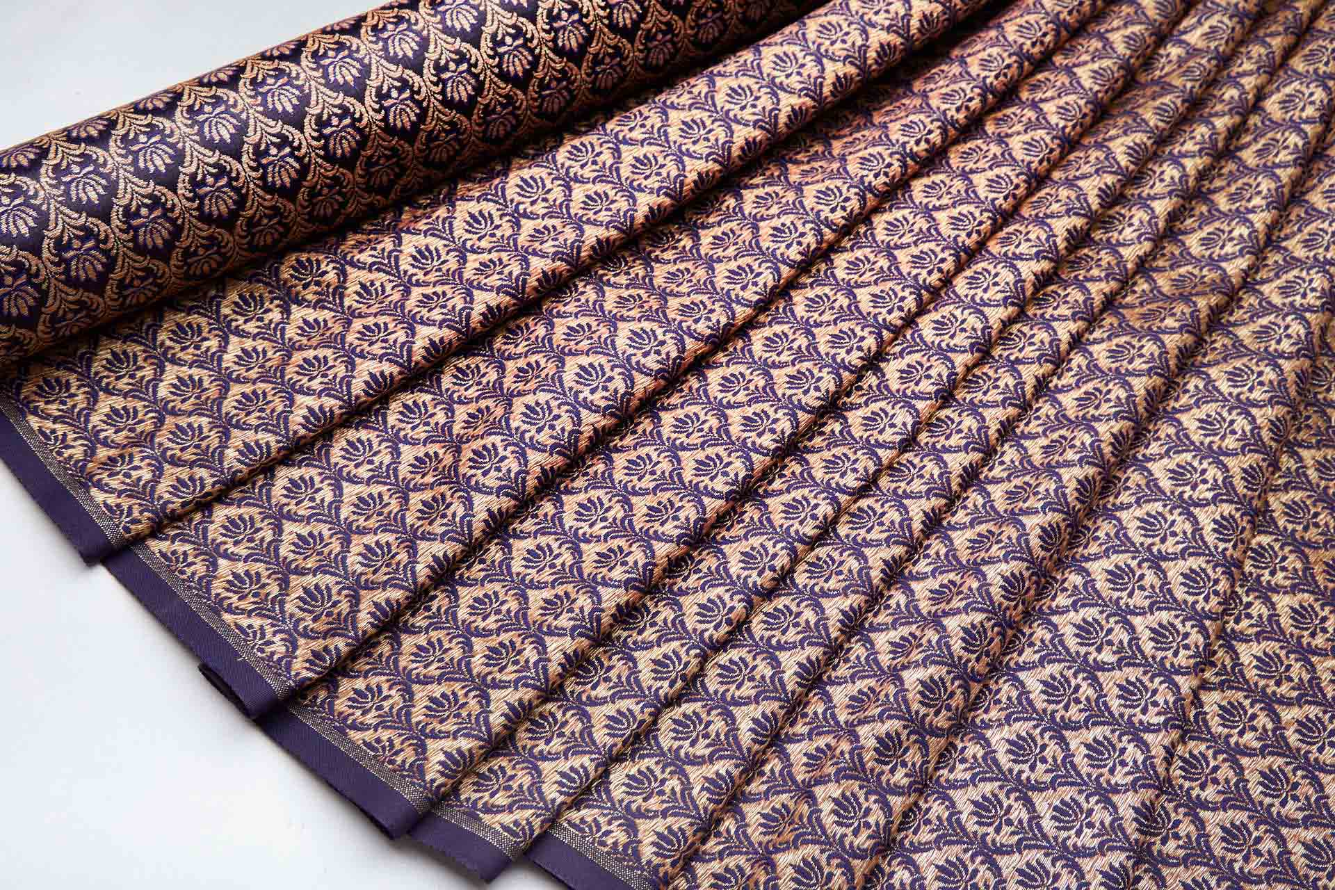 "Lotus Flower" Banaras Brocade - Inky Blue & Metallic Gold fabric, image 10 of 12