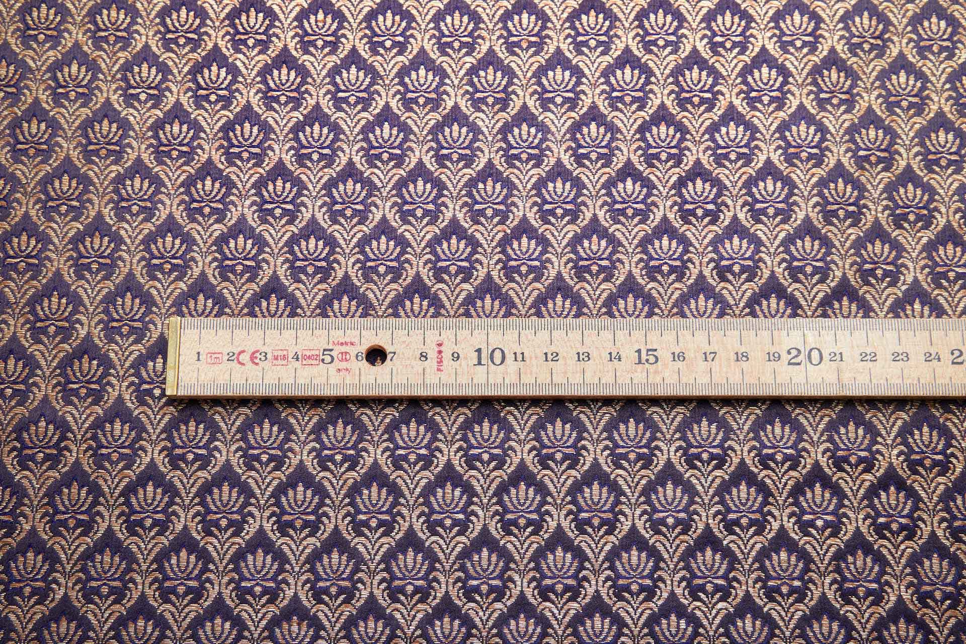"Lotus Flower" Banaras Brocade - Inky Blue & Metallic Gold fabric, image 4 of 12