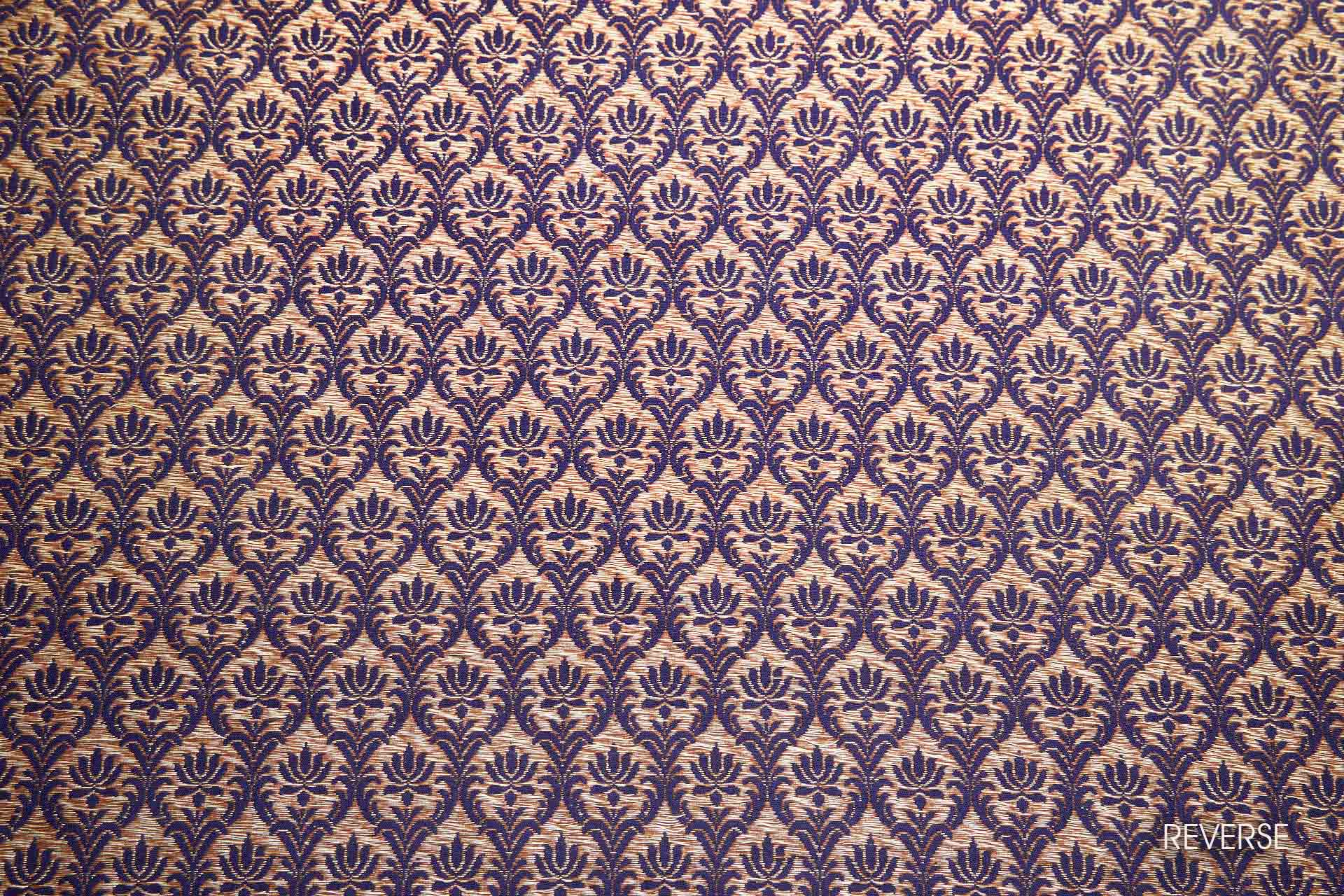 "Lotus Flower" Banaras Brocade - Inky Blue & Metallic Gold fabric, image 2 of 12