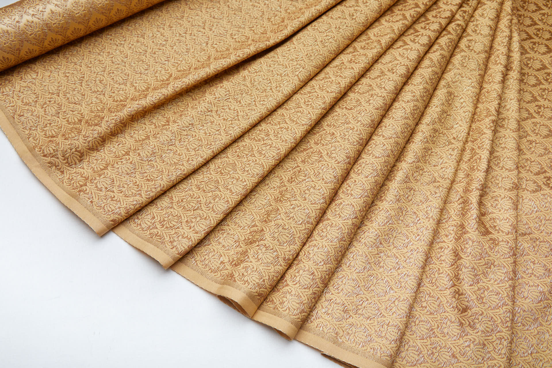 "Lotus Flower" Banaras Brocade - Sandy Gold & Metallic Gold fabric, image 11 of 12