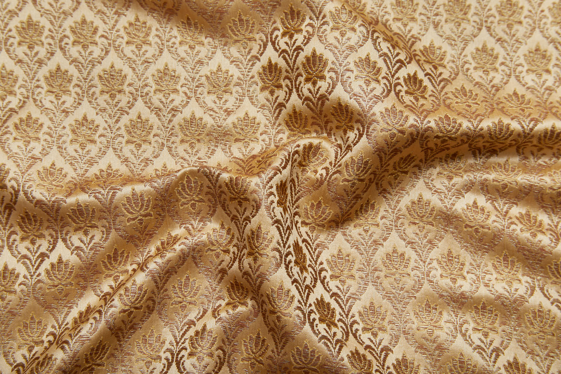 "Lotus Flower" Banaras Brocade - Sandy Gold & Metallic Gold fabric
