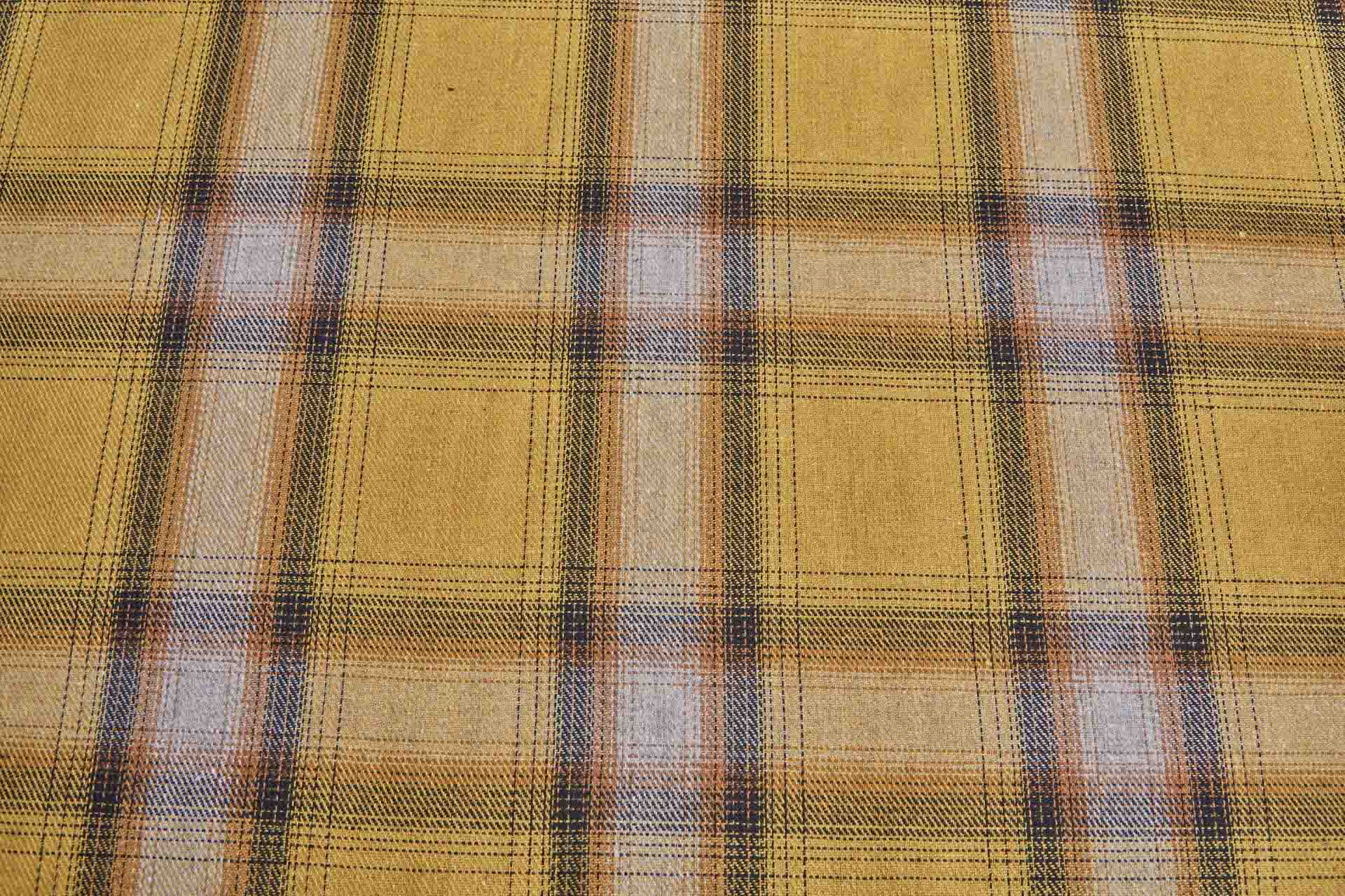 Poly Cotton Flannel Check Shirting - Mustard and Grey fabric, image 2 of 9