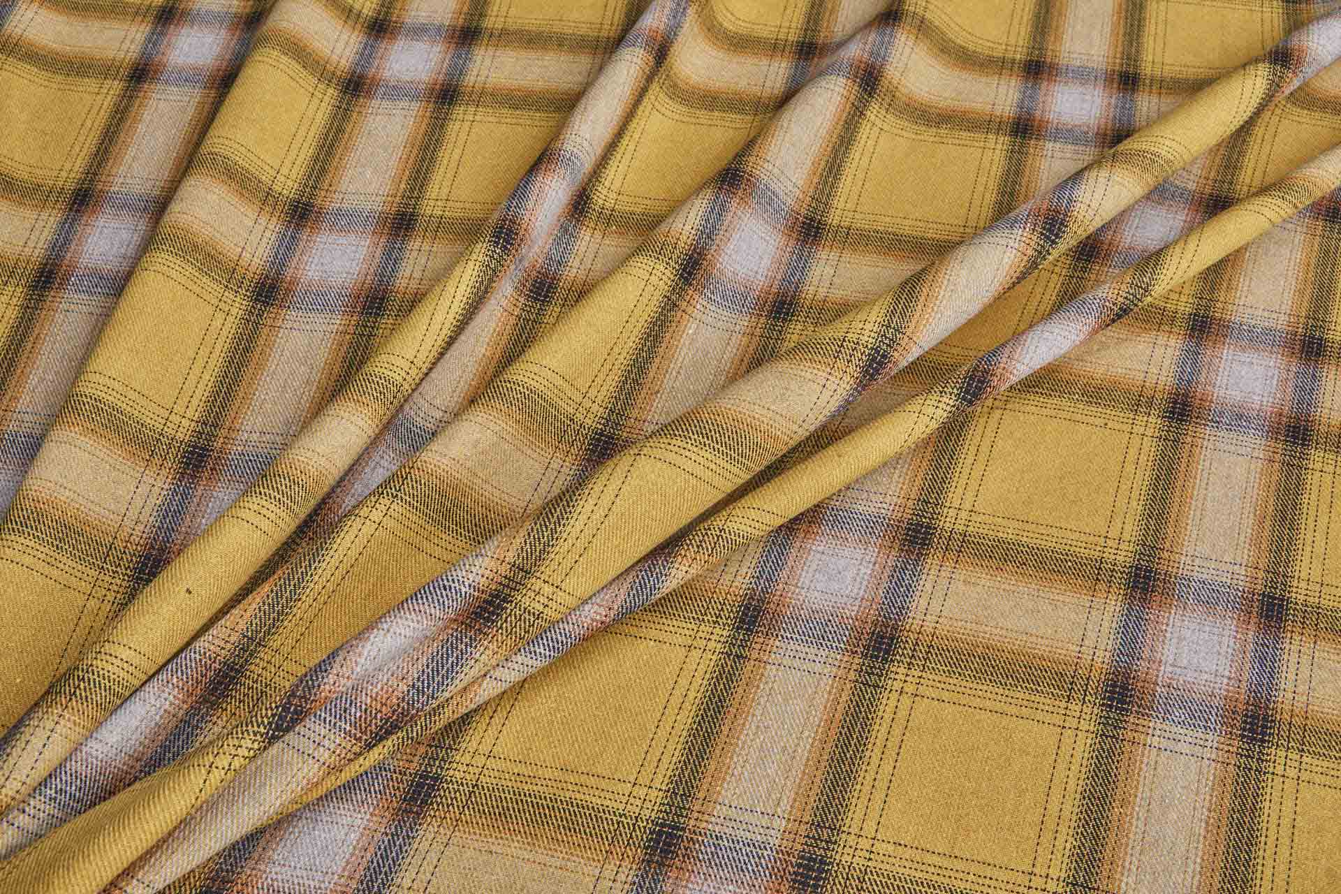 Poly Cotton Flannel Check Shirting - Mustard and Grey fabric, image 7 of 9