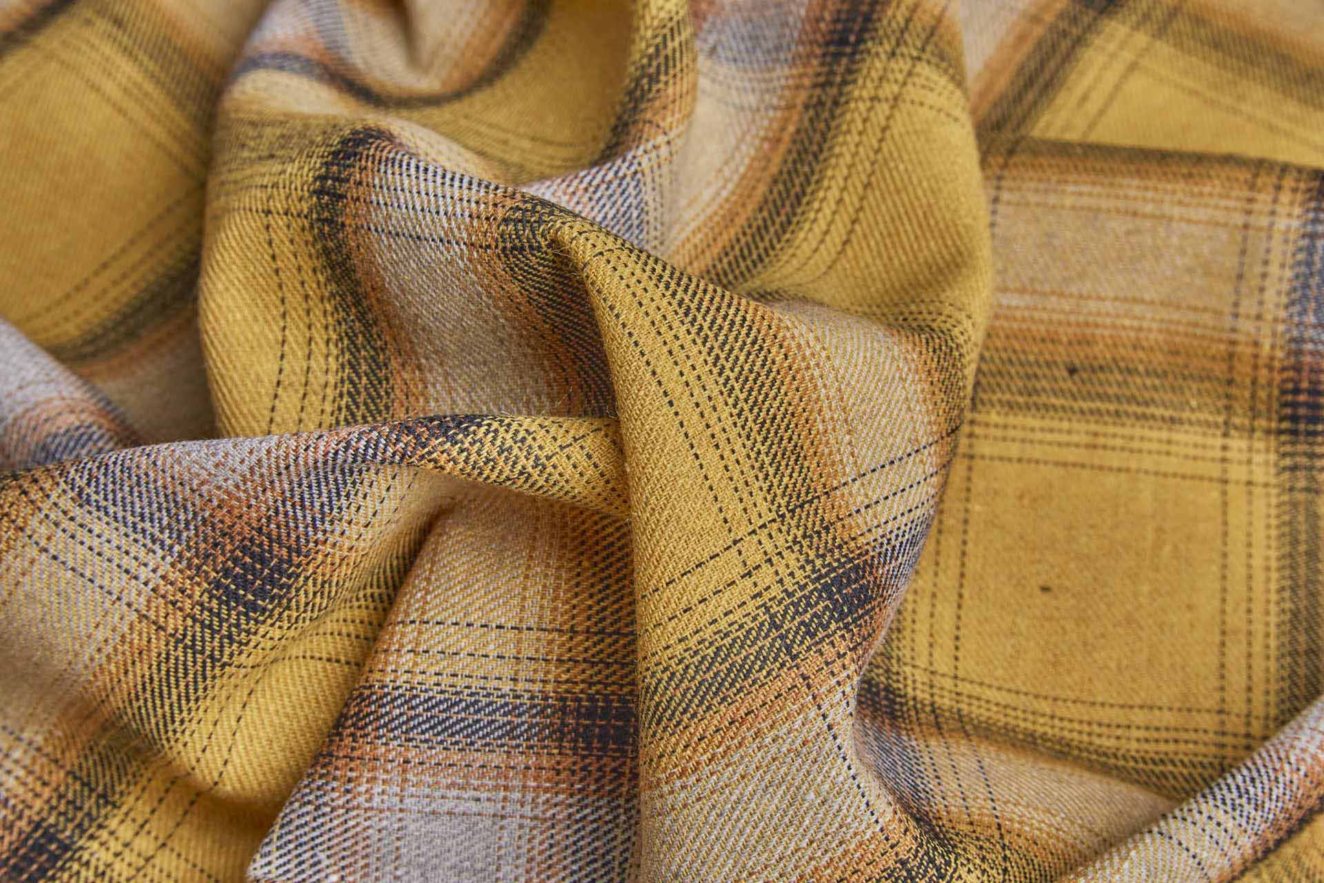 Poly Cotton Flannel Check Shirting - Mustard and Grey fabric, image 6 of 9