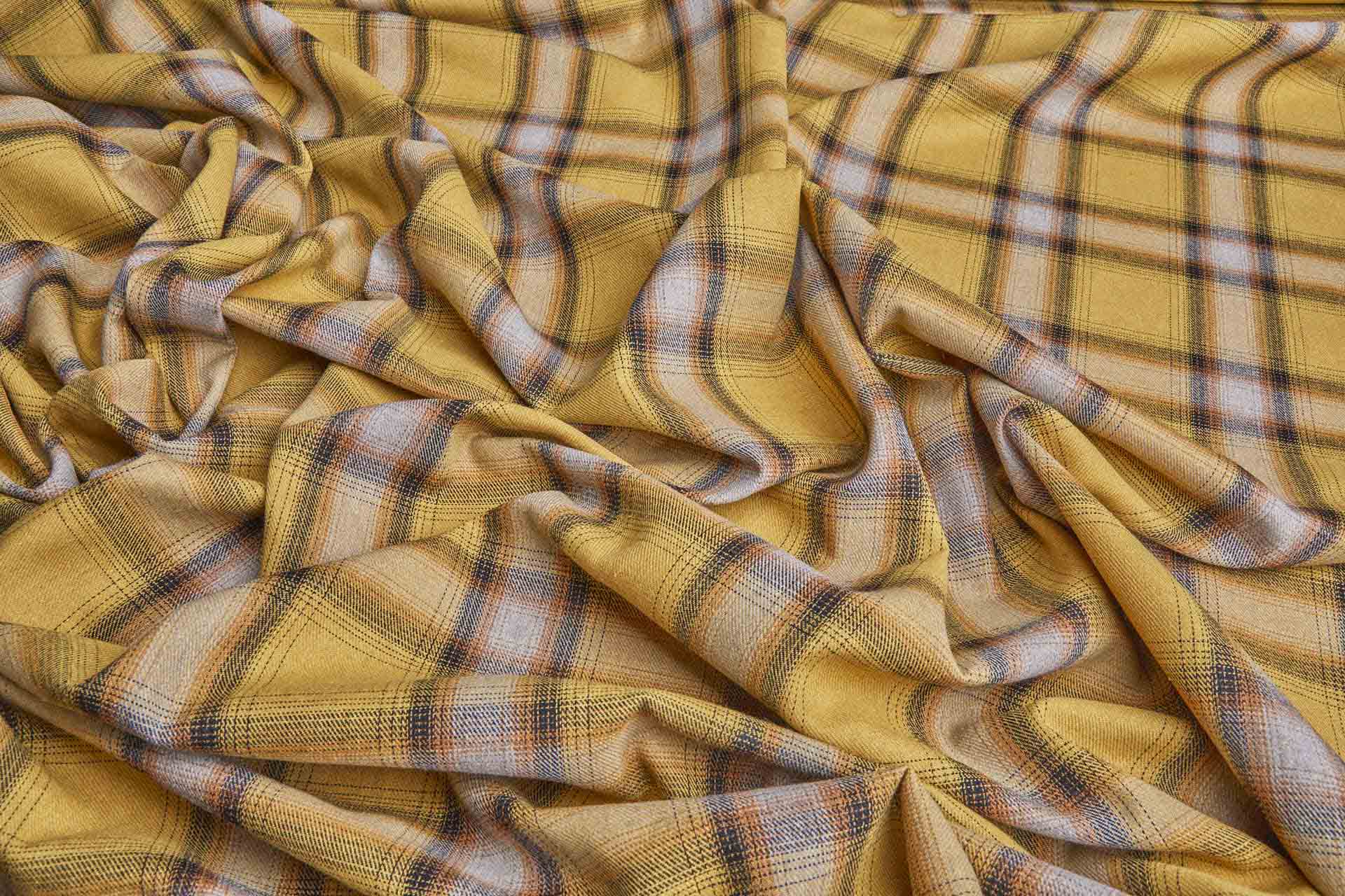 Poly Cotton Flannel Check Shirting - Mustard and Grey fabric, image 5 of 9