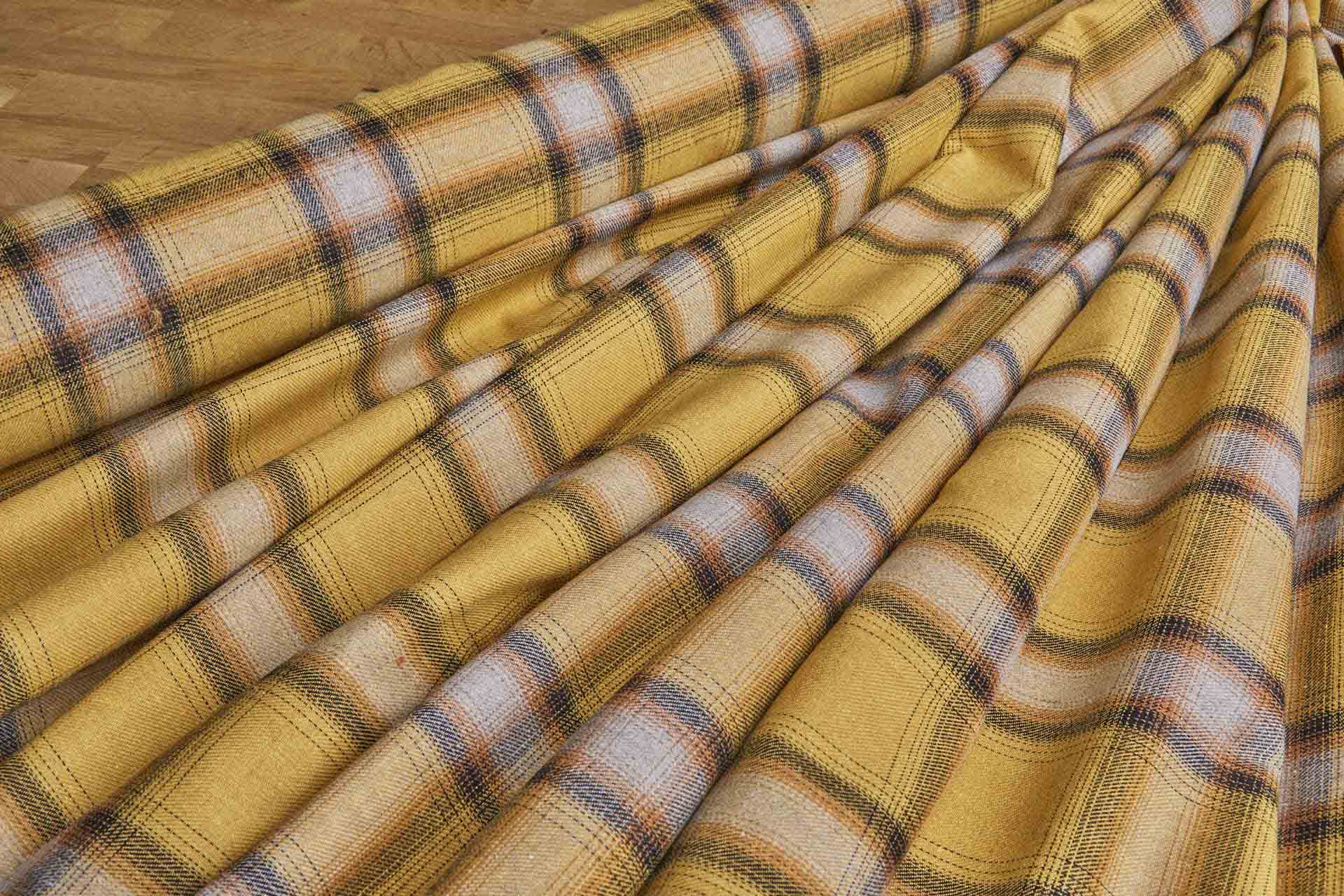 Poly Cotton Flannel Check Shirting - Mustard and Grey fabric, image 4 of 9