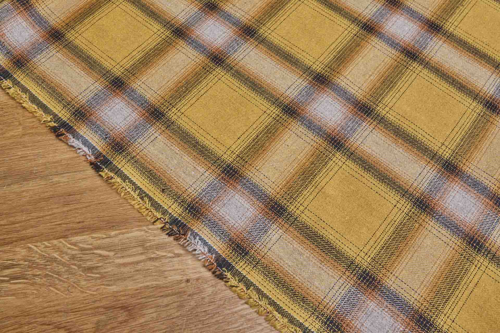 Poly Cotton Flannel Check Shirting - Mustard and Grey fabric, image 3 of 9