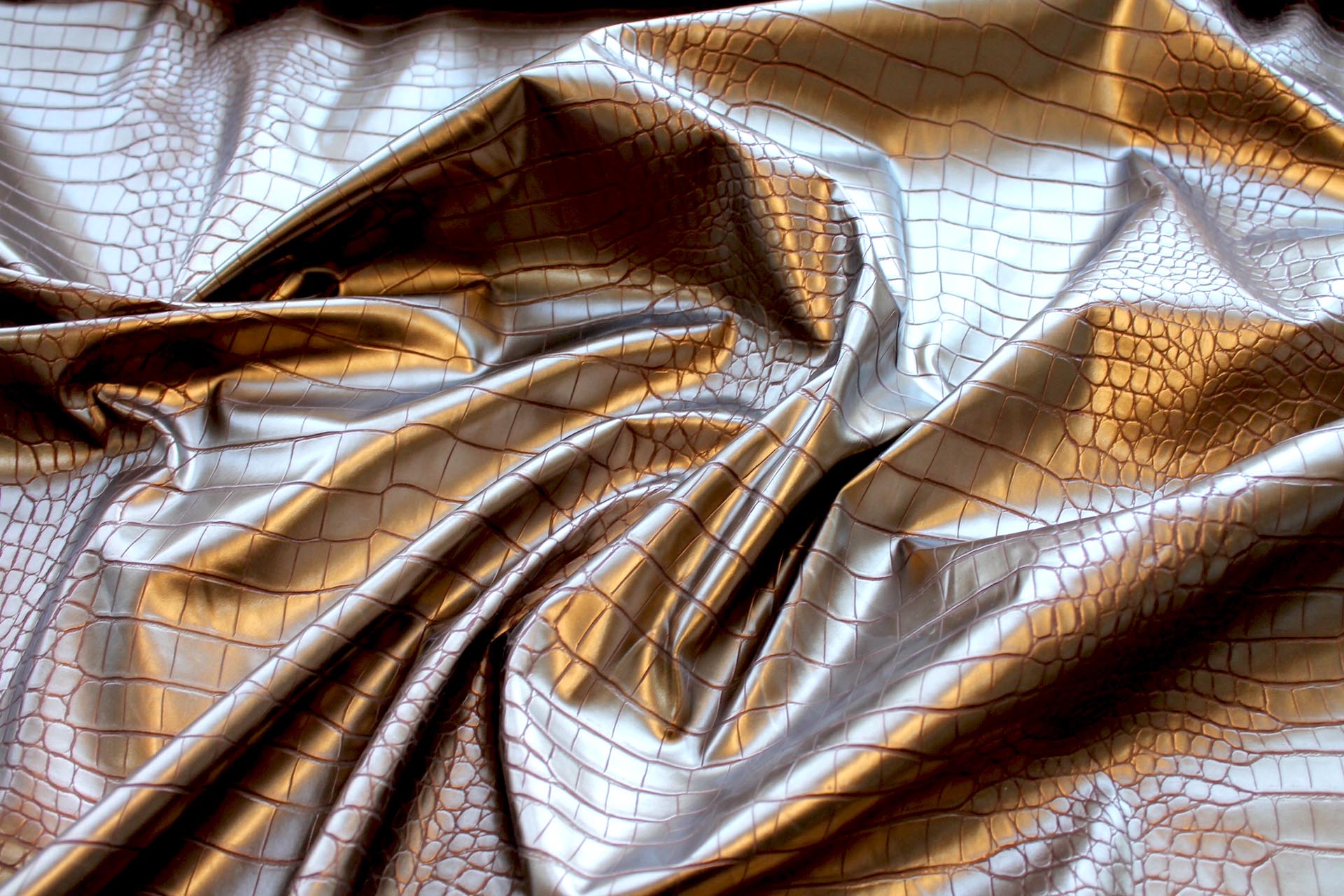 Brass Gold Embossed Large Reptile Leatherette fabric, image 2 of 7