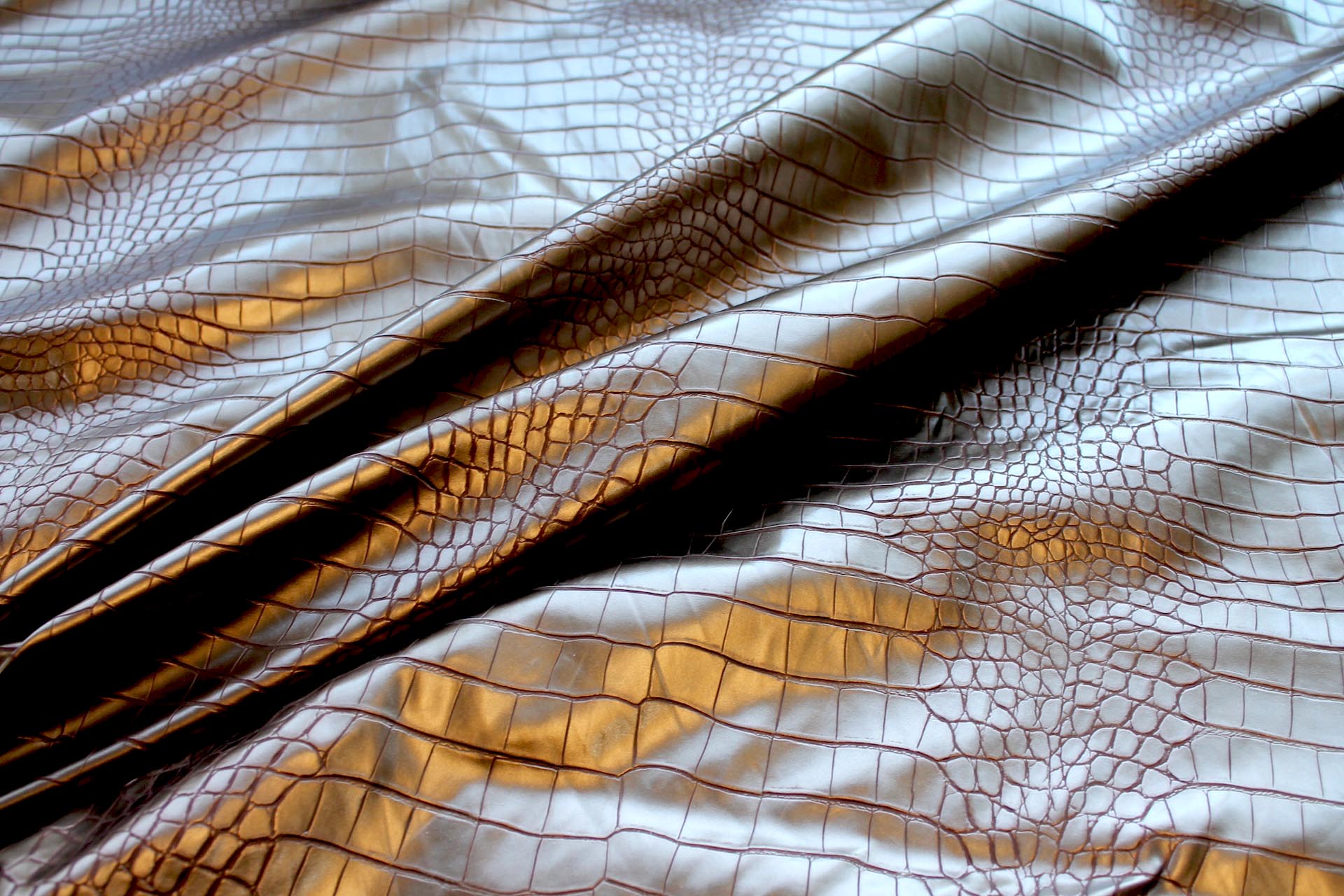 Brass Gold Embossed Large Reptile Leatherette fabric, image 3 of 7