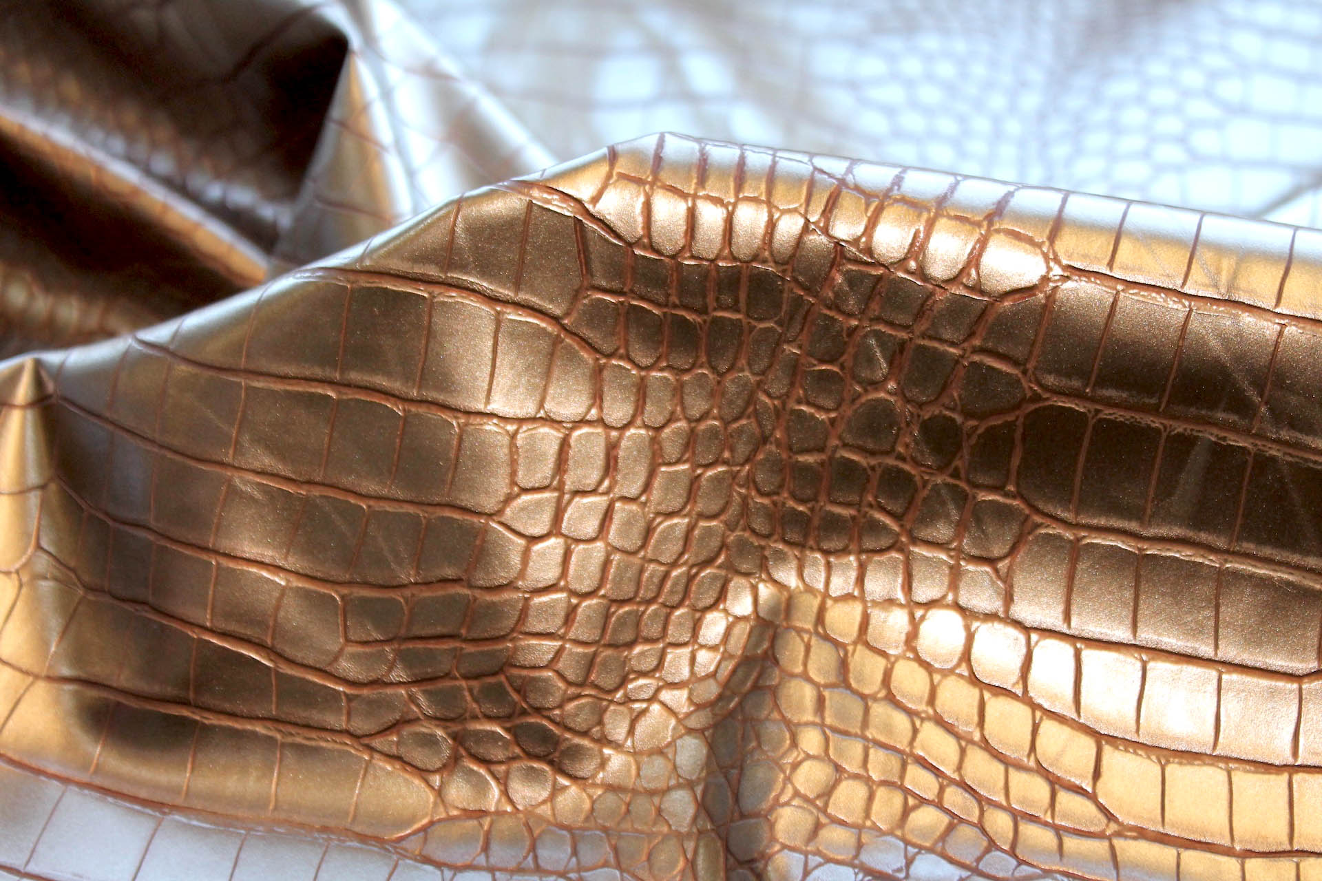 Brass Gold Embossed Large Reptile Leatherette fabric