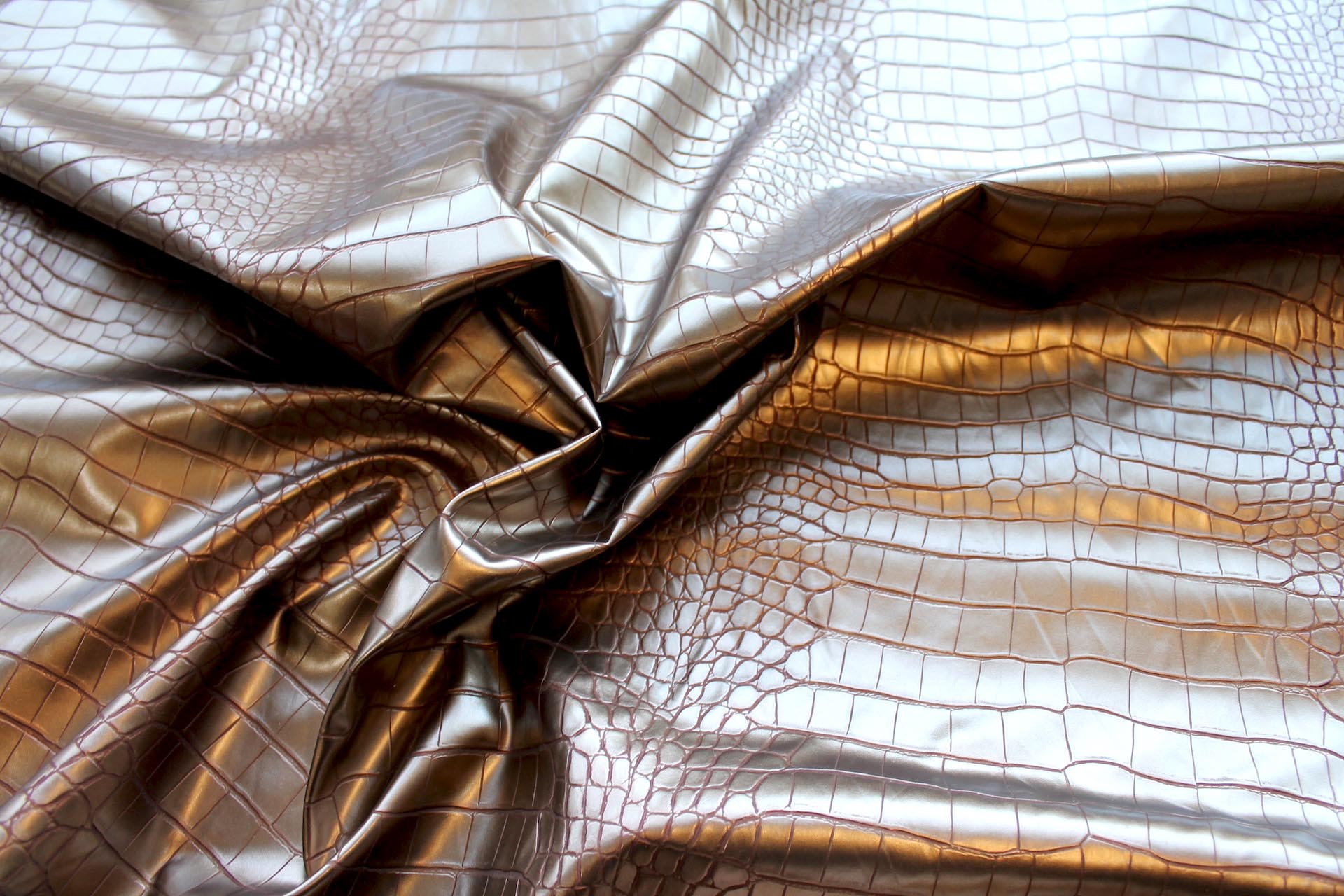Brass Gold Embossed Large Reptile Leatherette fabric, image 4 of 7