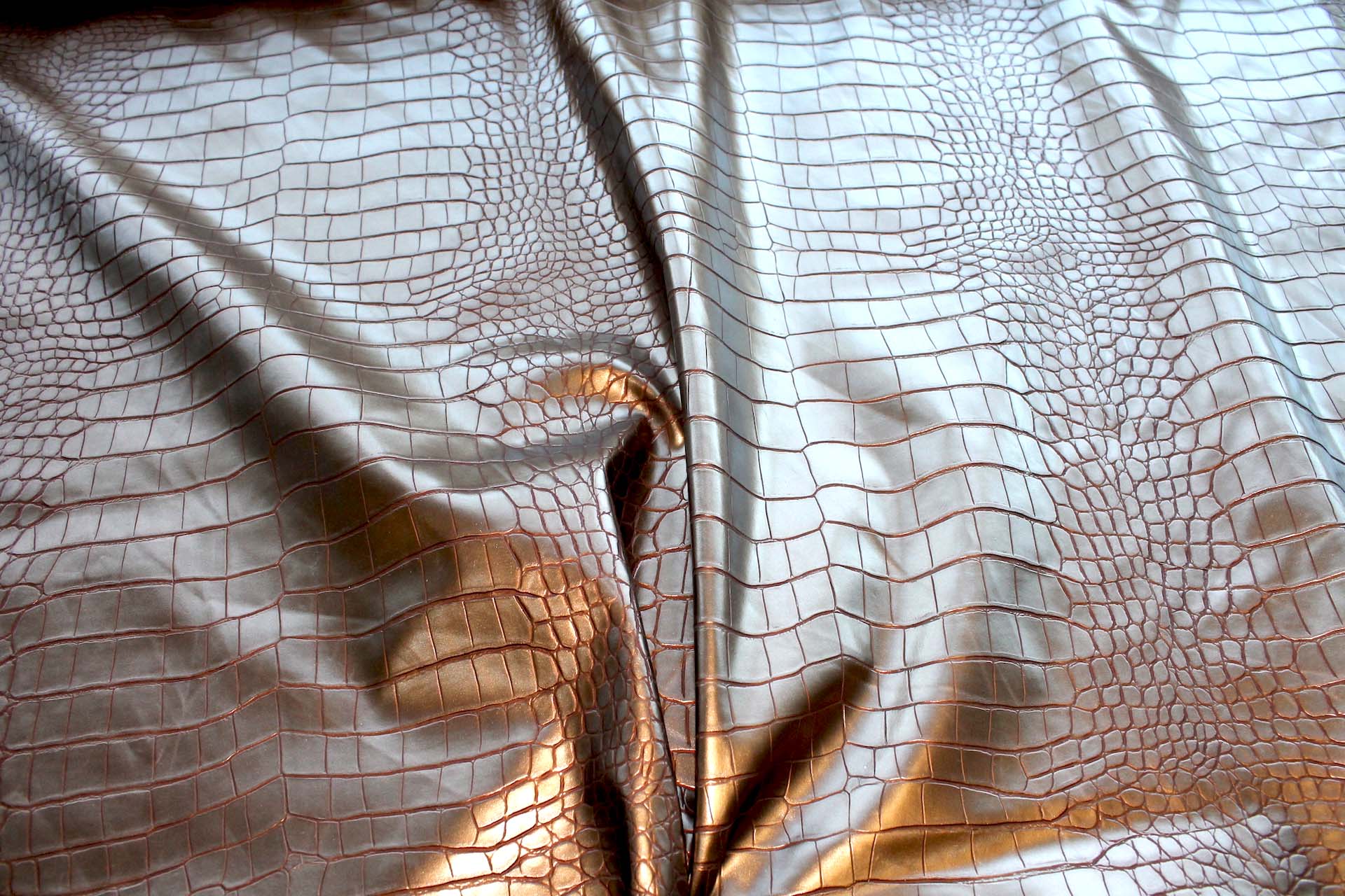 Brass Gold Embossed Large Reptile Leatherette fabric, image 5 of 7