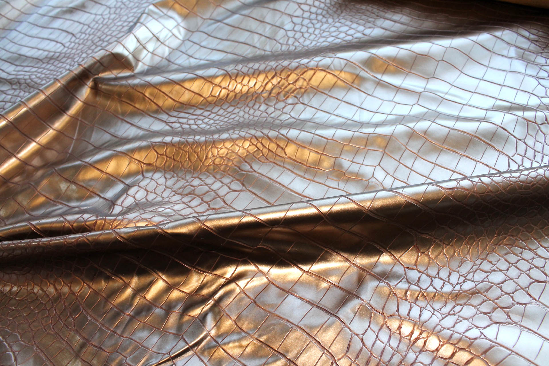 Brass Gold Embossed Large Reptile Leatherette fabric, image 6 of 7