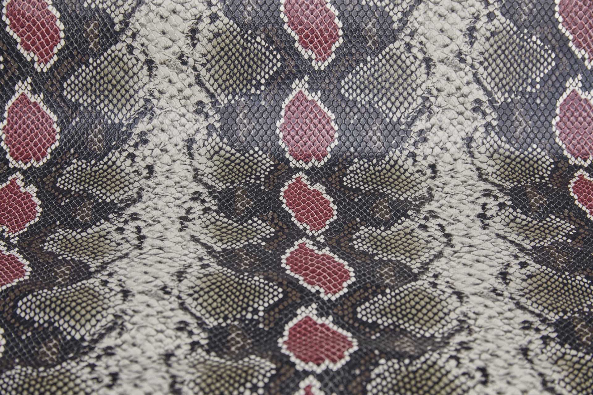 Snakeskin Printed Leatherette - Black, Brown, Beige and Maroon fabric, image 2 of 9