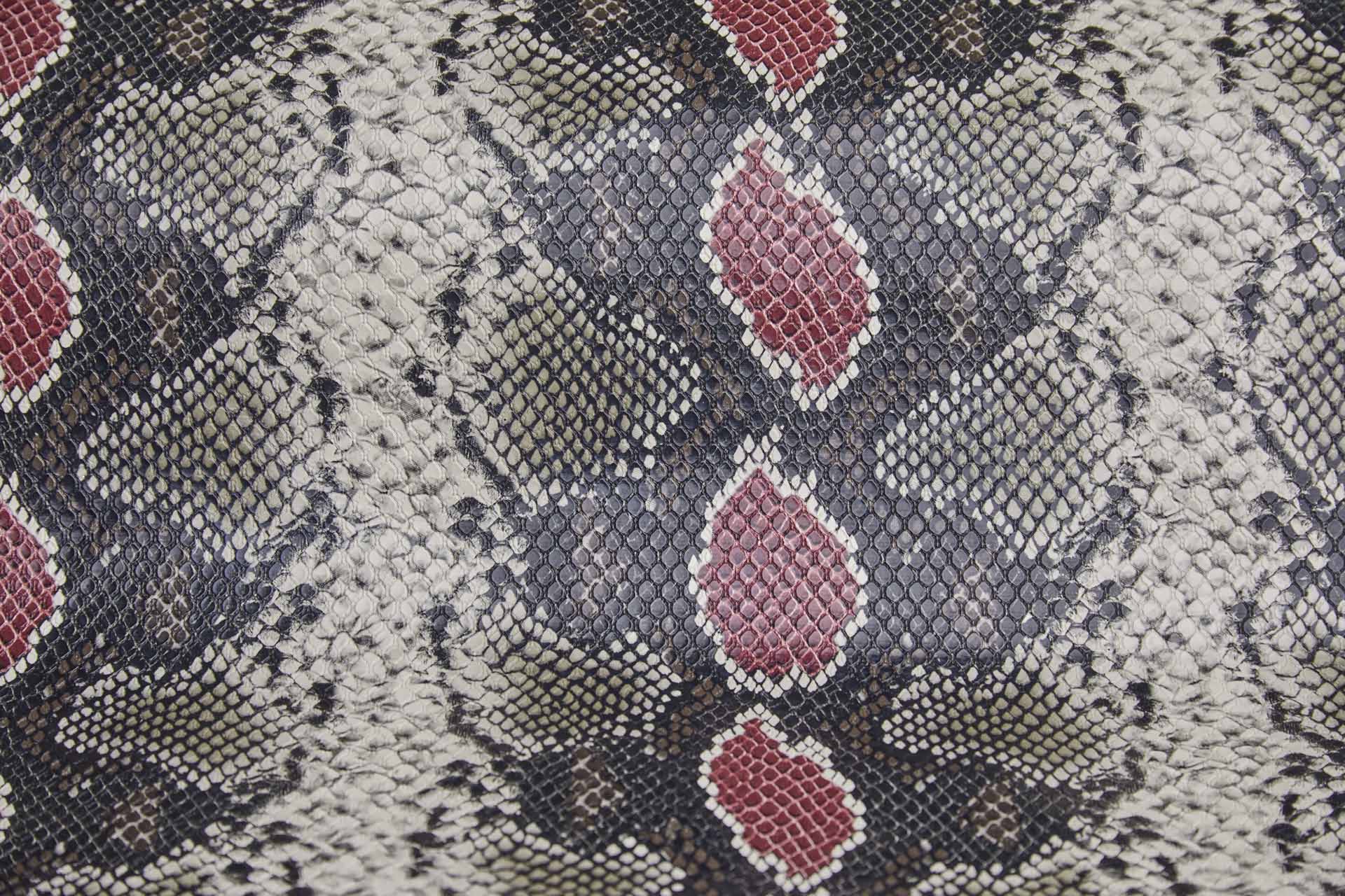 Snakeskin Printed Leatherette - Black, Brown, Beige and Maroon fabric, image 3 of 9