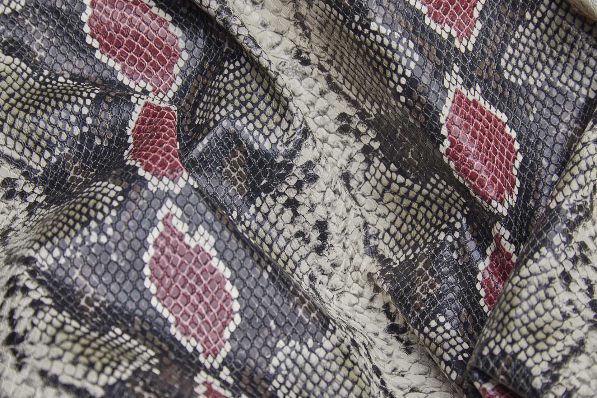 Snakeskin Printed Leatherette - Black, Brown, Beige and Maroon fabric, image 4 of 9