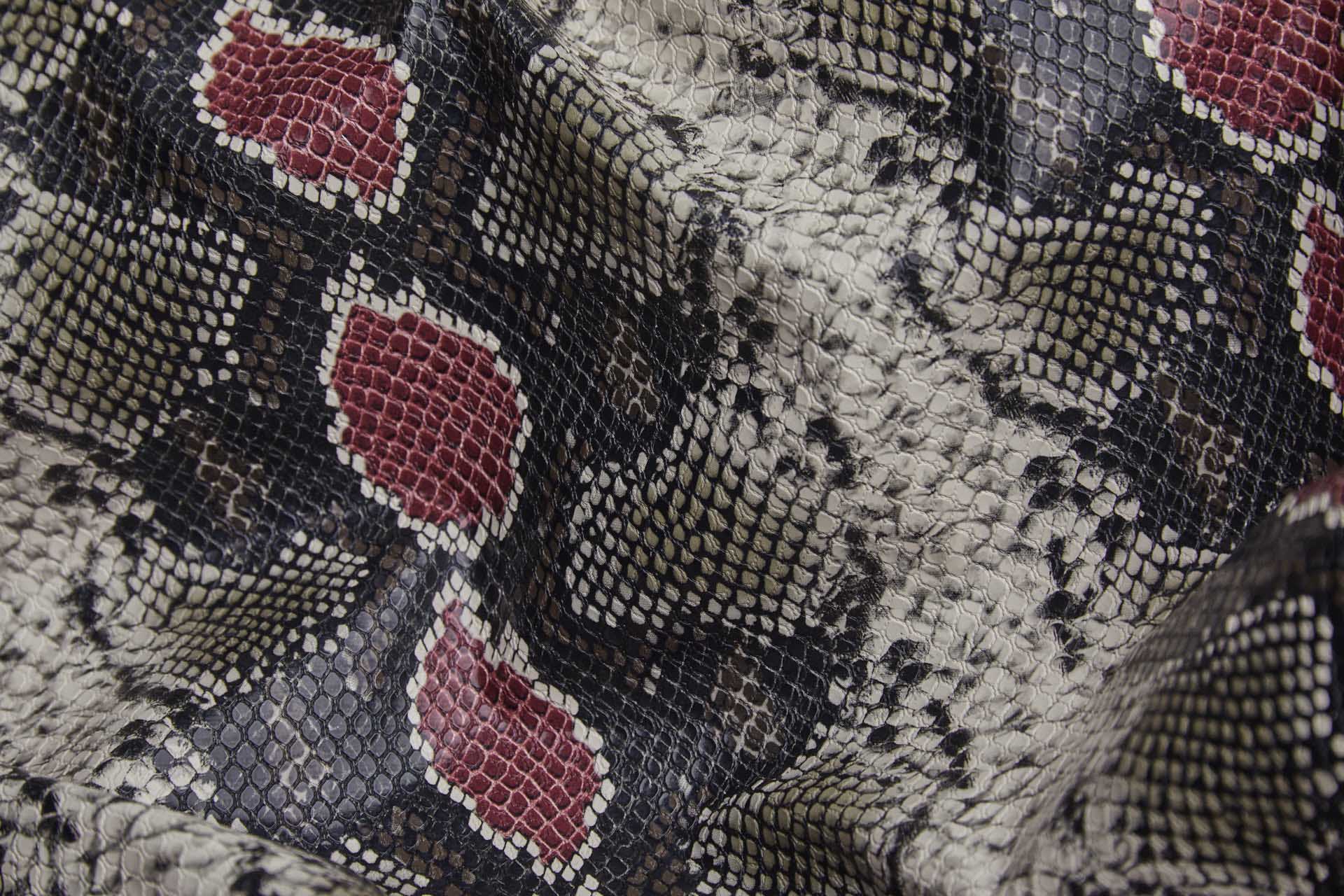 Snakeskin Printed Leatherette - Black, Brown, Beige and Maroon fabric, image 5 of 9