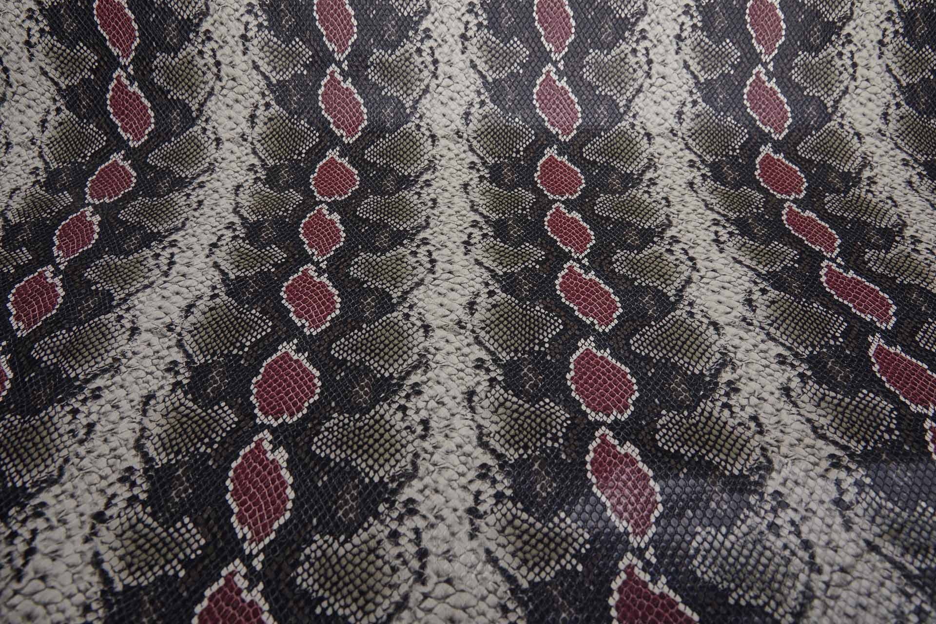 Snakeskin Printed Leatherette - Black, Brown, Beige and Maroon fabric, image 6 of 9