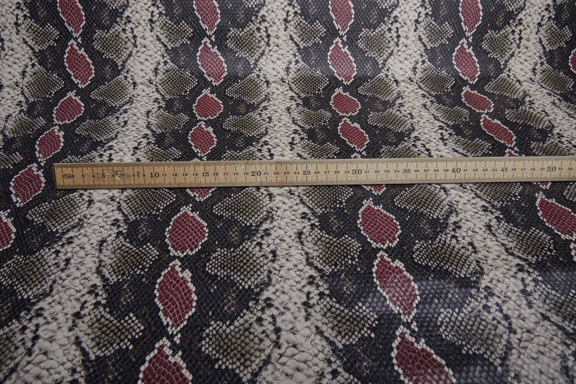 Snakeskin Printed Leatherette - Black, Brown, Beige and Maroon fabric, image 7 of 9