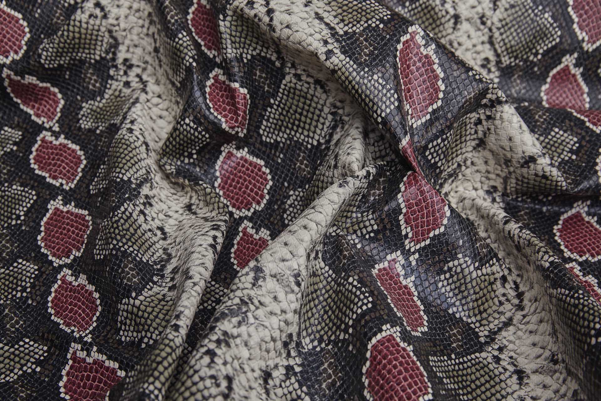 Snakeskin Printed Leatherette - Black, Brown, Beige and Maroon fabric, image 8 of 9